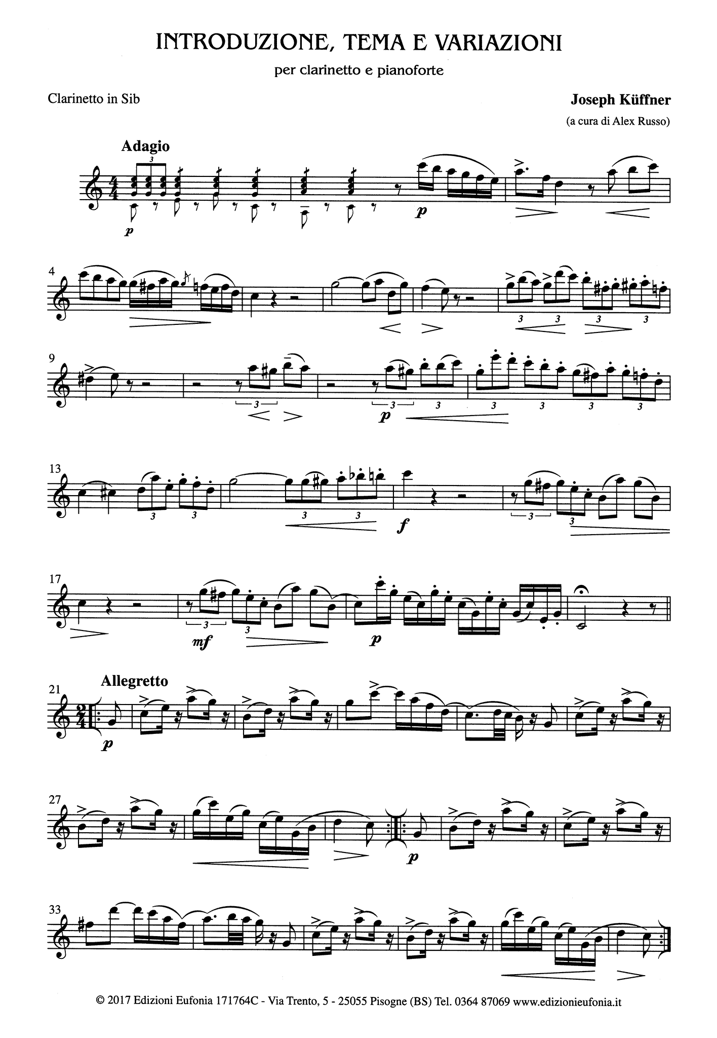 Introduction, Theme & Variations, Op. 32 Clarinet part