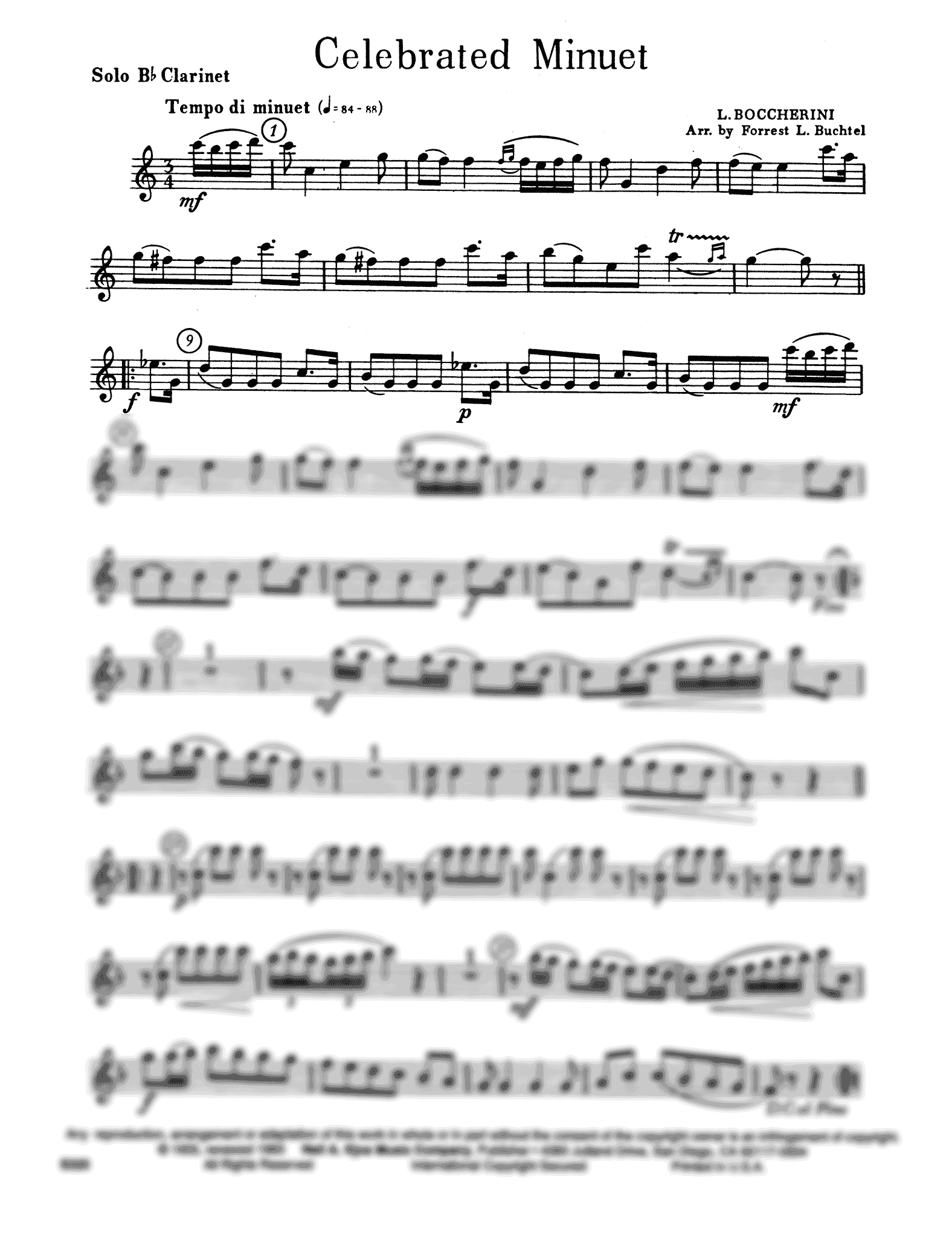Celebrated Minuet, from String Quintet in E Major, Op. 11 No. 5 Clarinet part