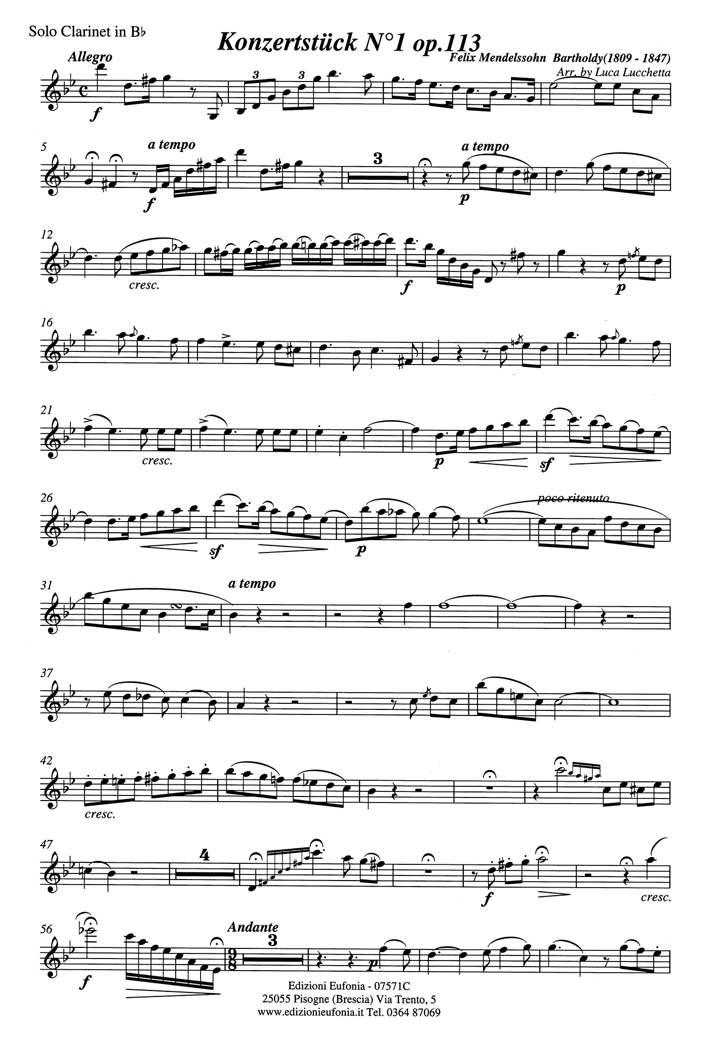 Konzertstück No. 1 in F Minor, Op. 113 B-flat Clarinet solo part