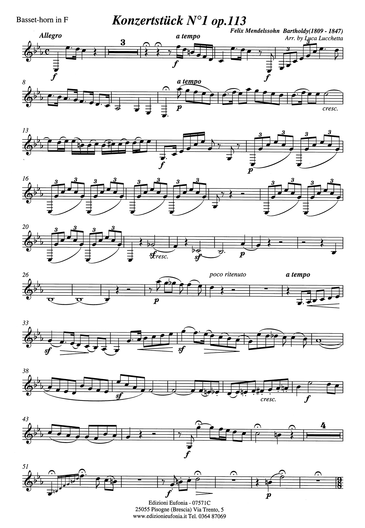 Konzertstück No. 1 in F Minor, Op. 113 Basset horn solo part