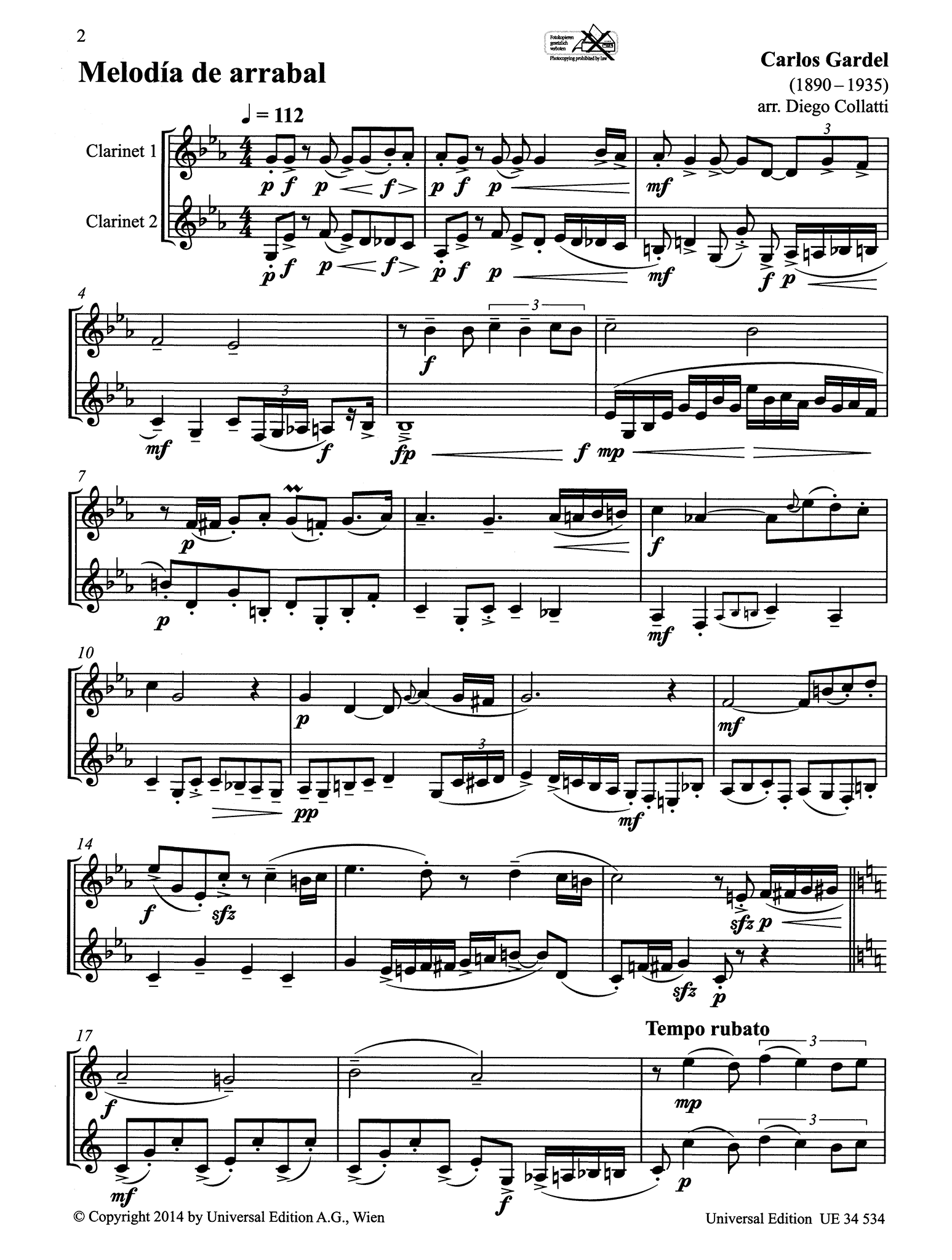 Gardel Tango Clarinet Duets Page 2