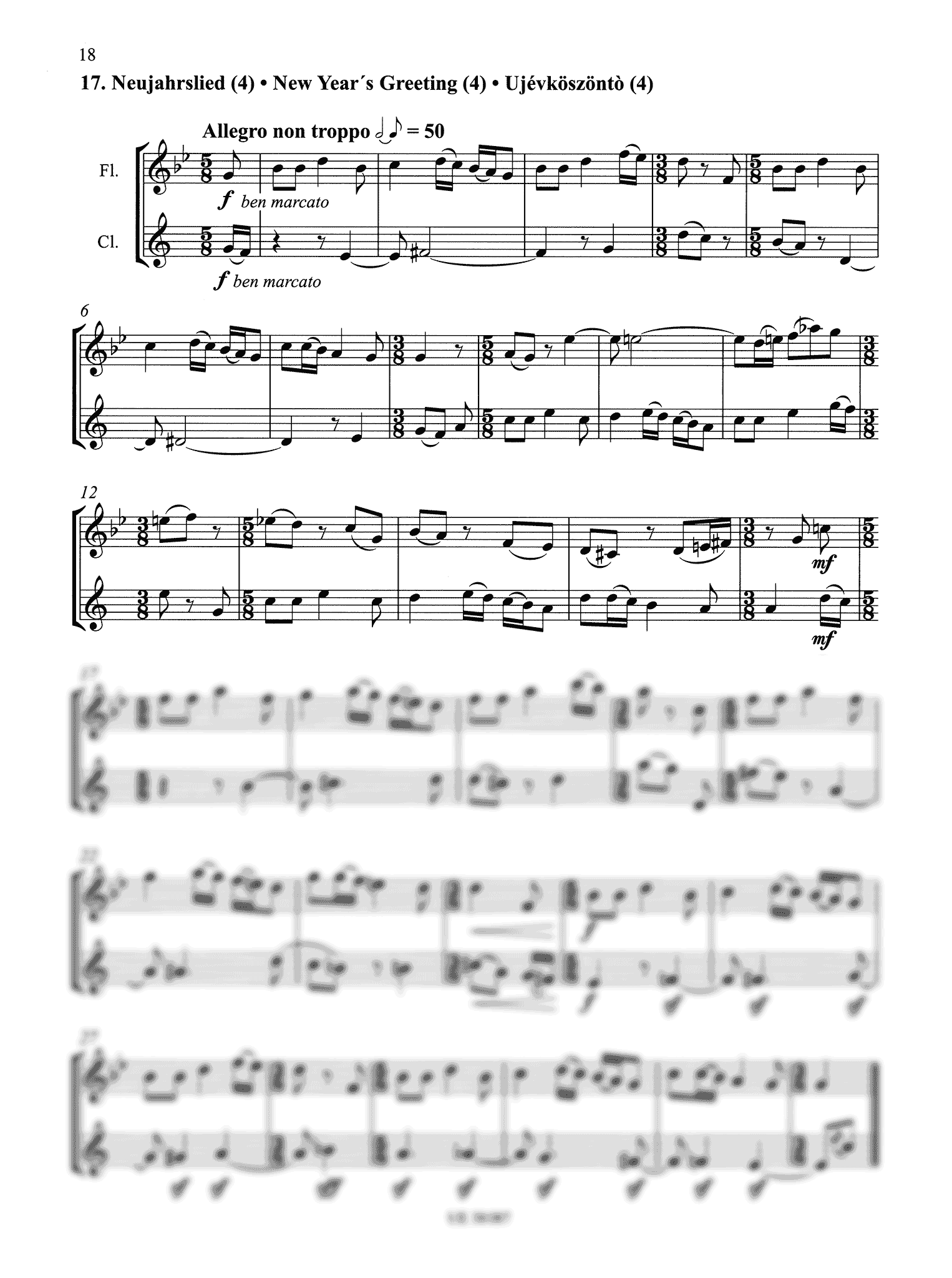 Bartók 20 Duos arranged for clarinet and flute New Year's Greeting No. 4