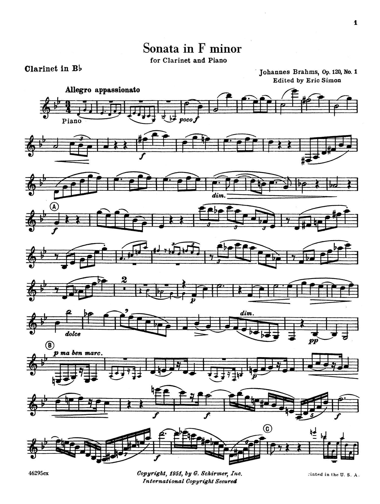 Brahms: Clarinet Sonata in F Minor, Op. 120 No. 1 | Schirmer