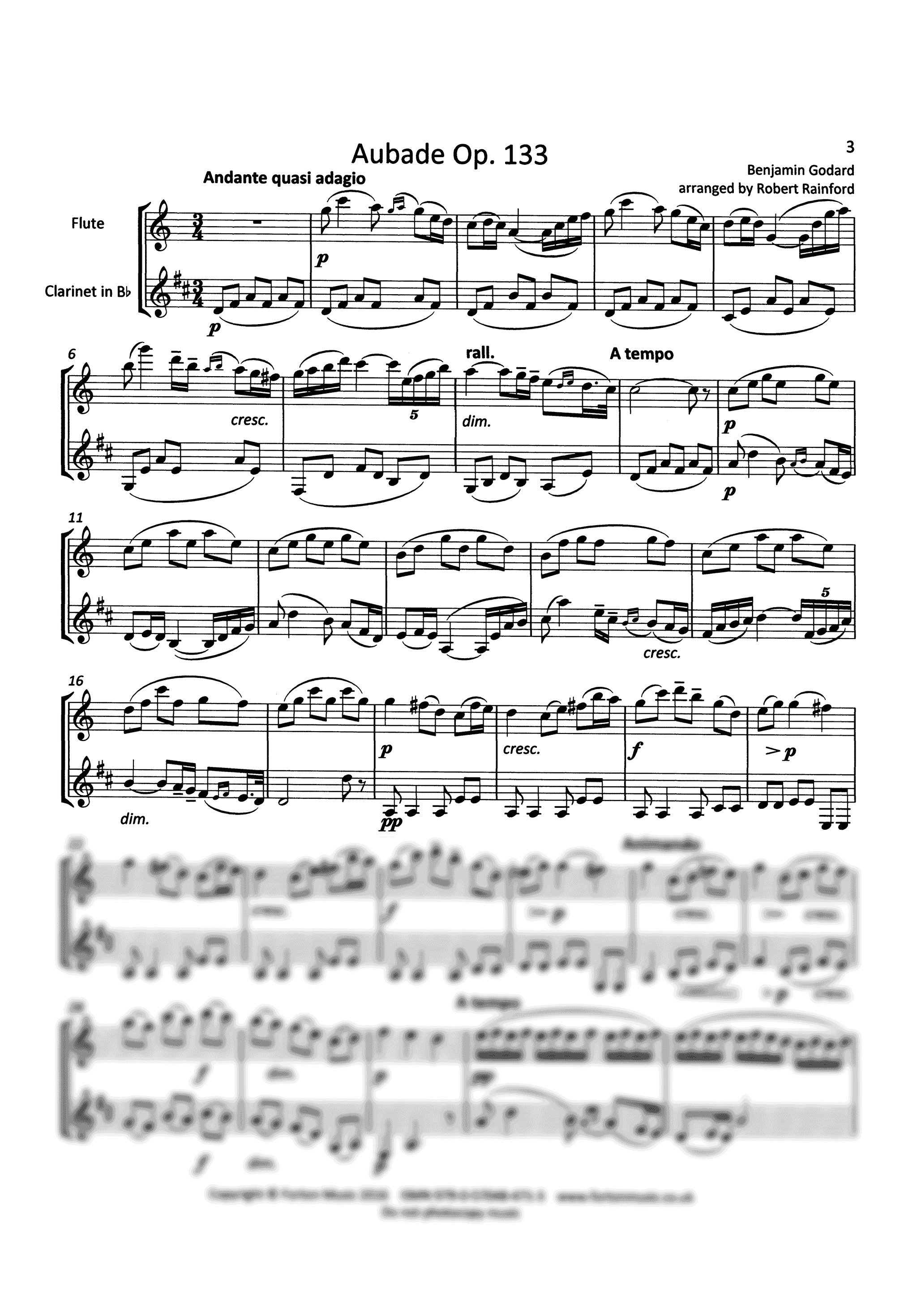 Godard Aubade, Op. 133 flute clarinet arrangement - Movement 1