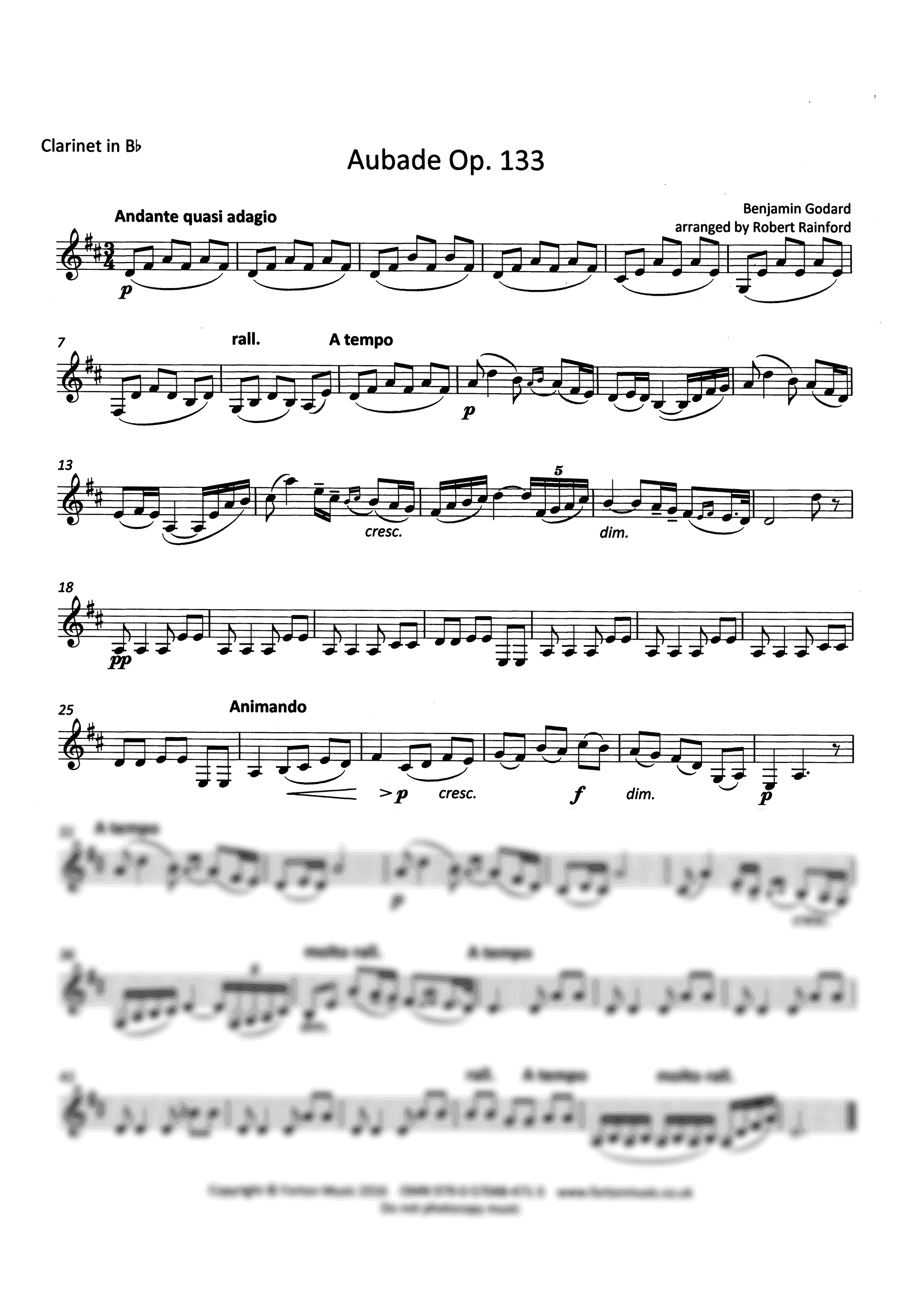 Godard Aubade, Op. 133 flute clarinet arrangement solo part