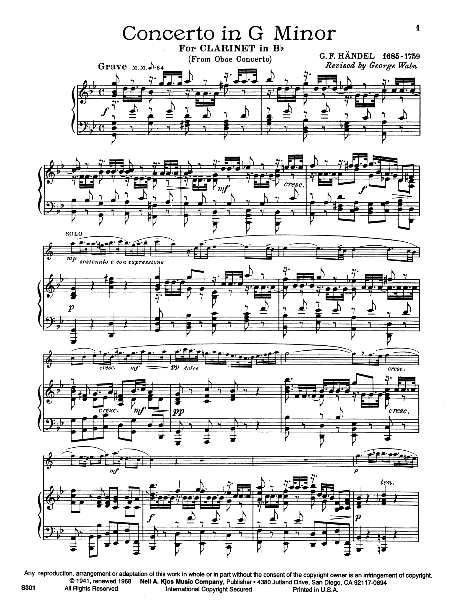 Oboe Concerto No. 3 in G Minor, HWV 287 Score Page 1
