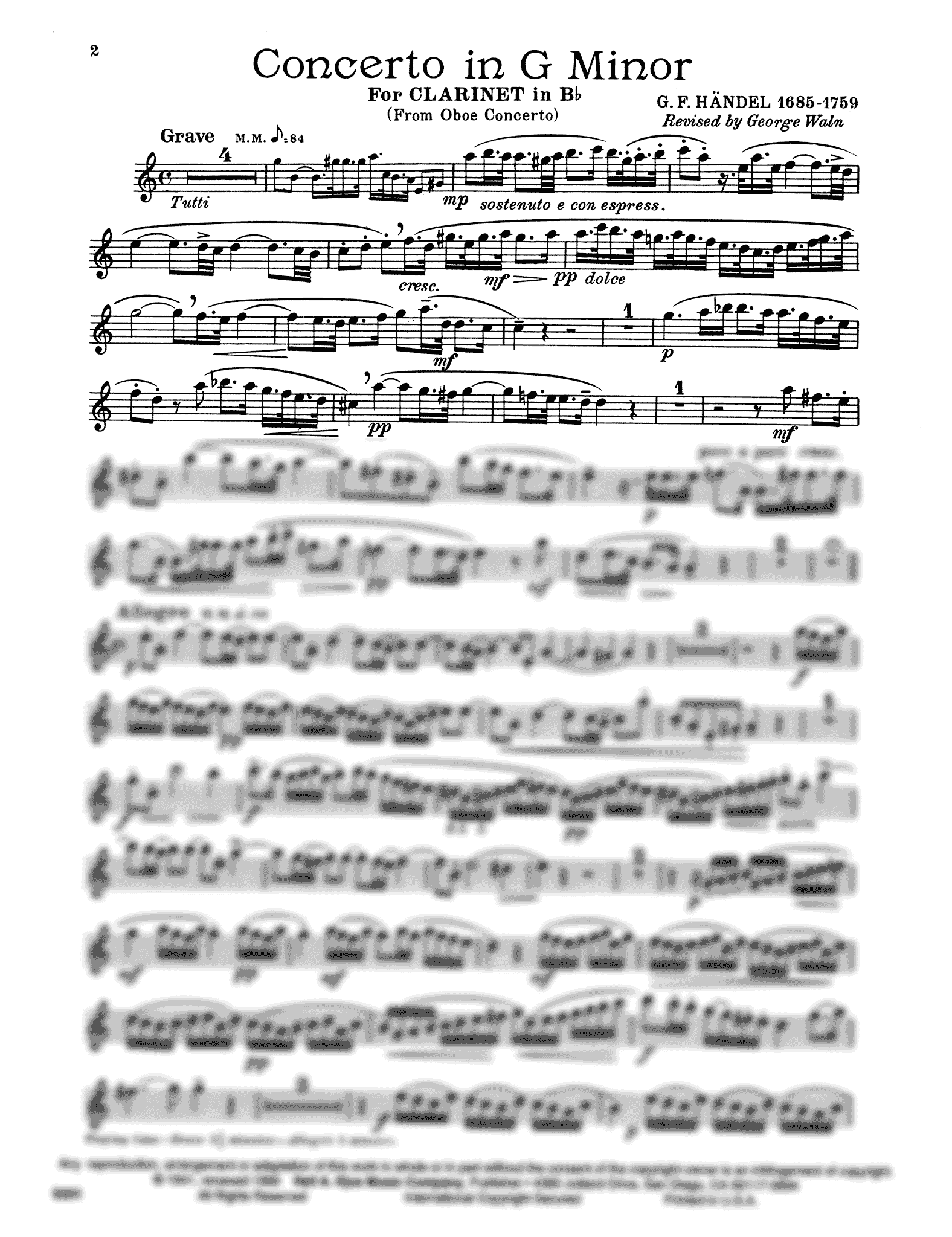 Oboe Concerto No. 3 in G Minor, HWV 287 Clarinet part