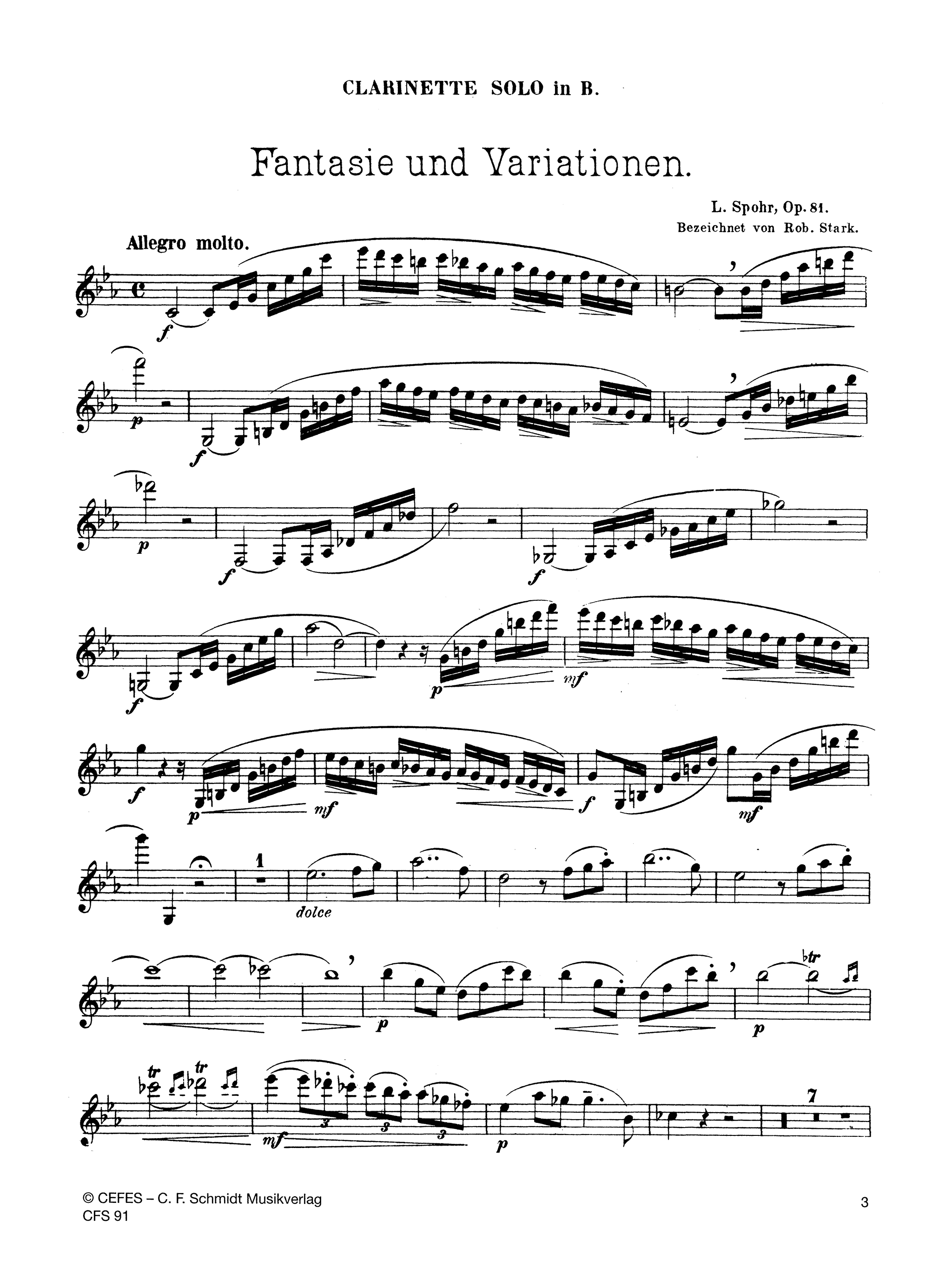 Spohr Fantasy & Variations on a Theme of Danzi, Op. 81 clarinet part