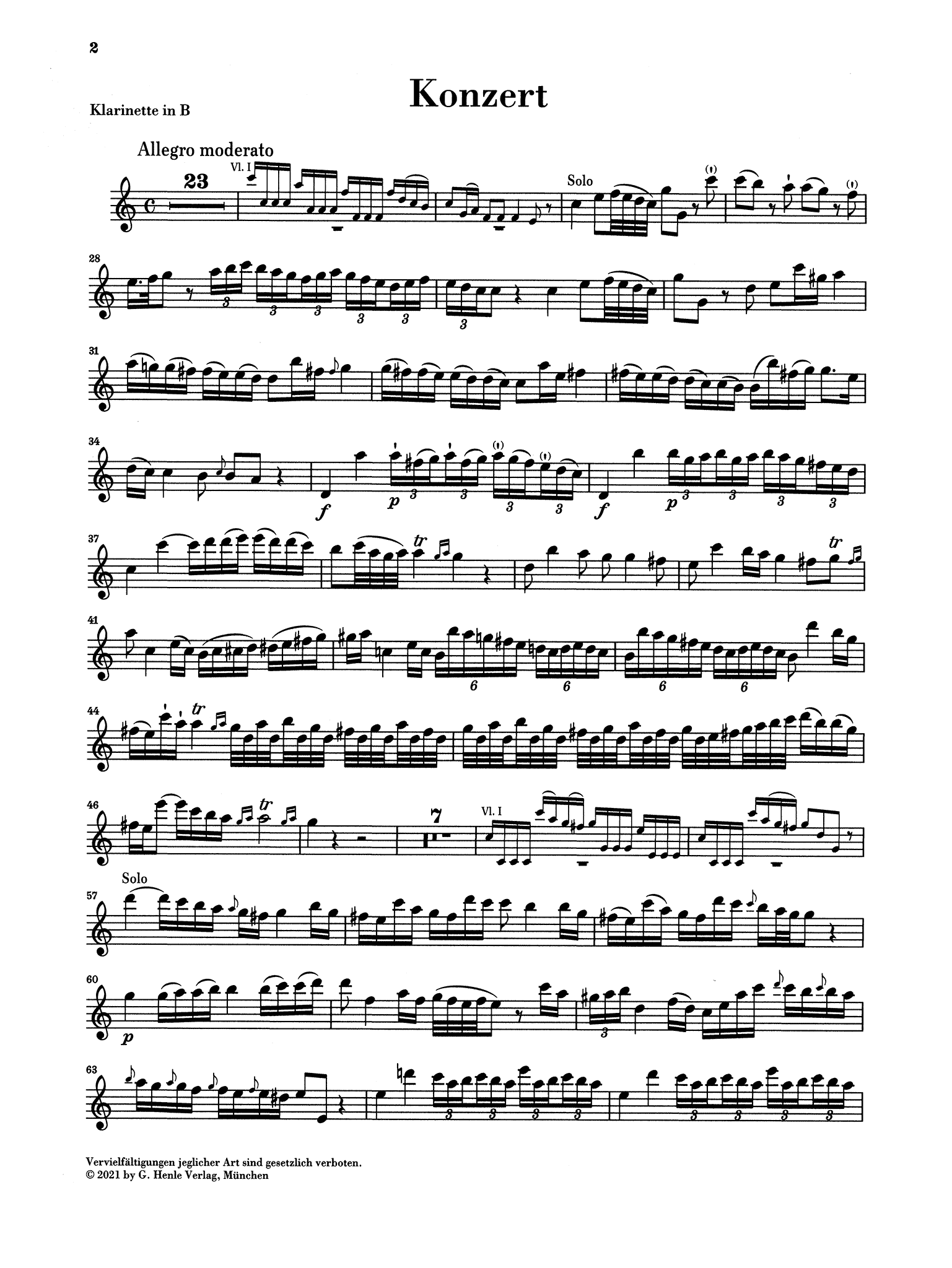 Johann Stamitz Clarinet Concerto in B-flat Major  solo part