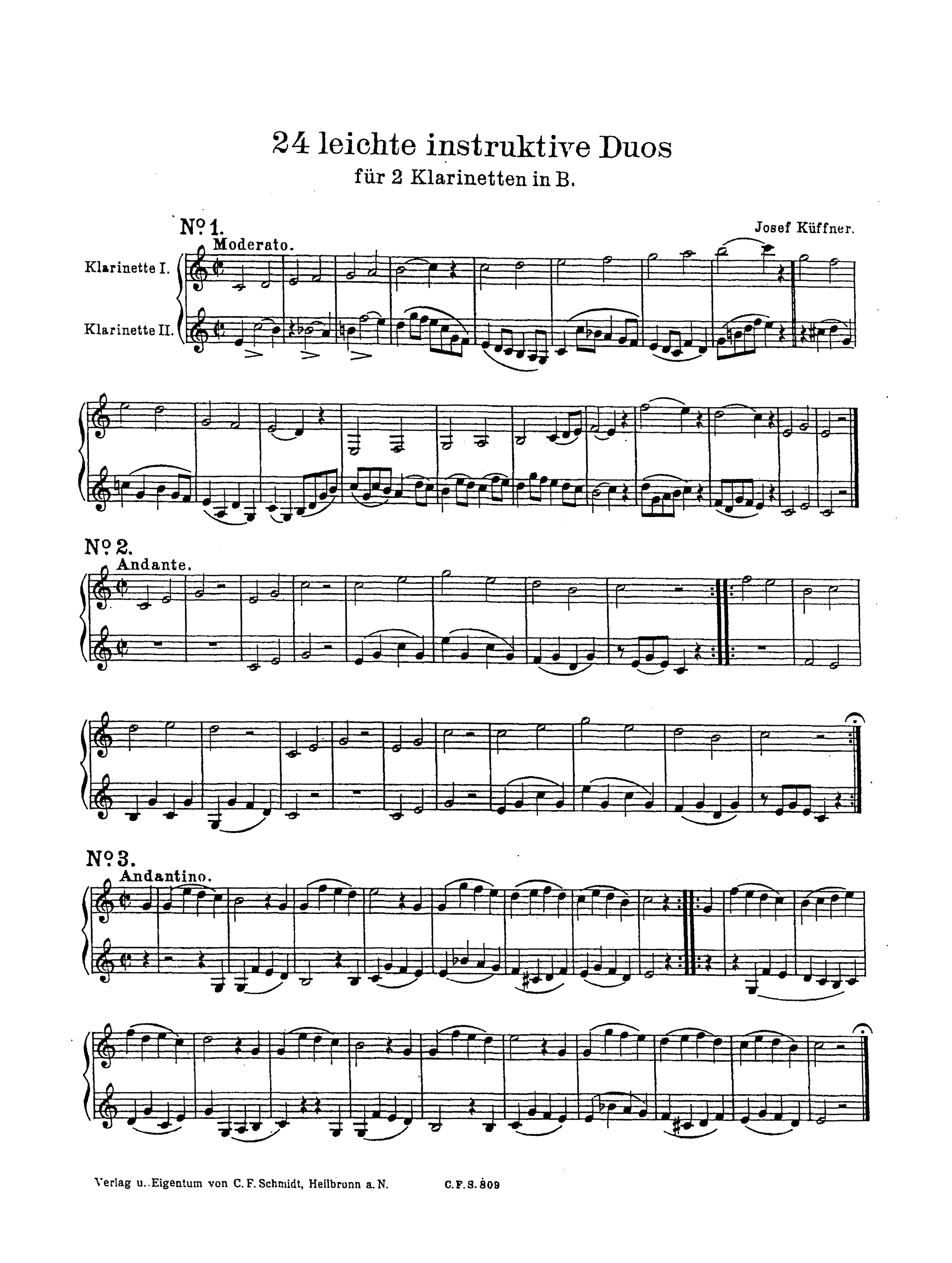 Joseph Kuffner 24 Easy Instructive Clarinet Duets Page 1
