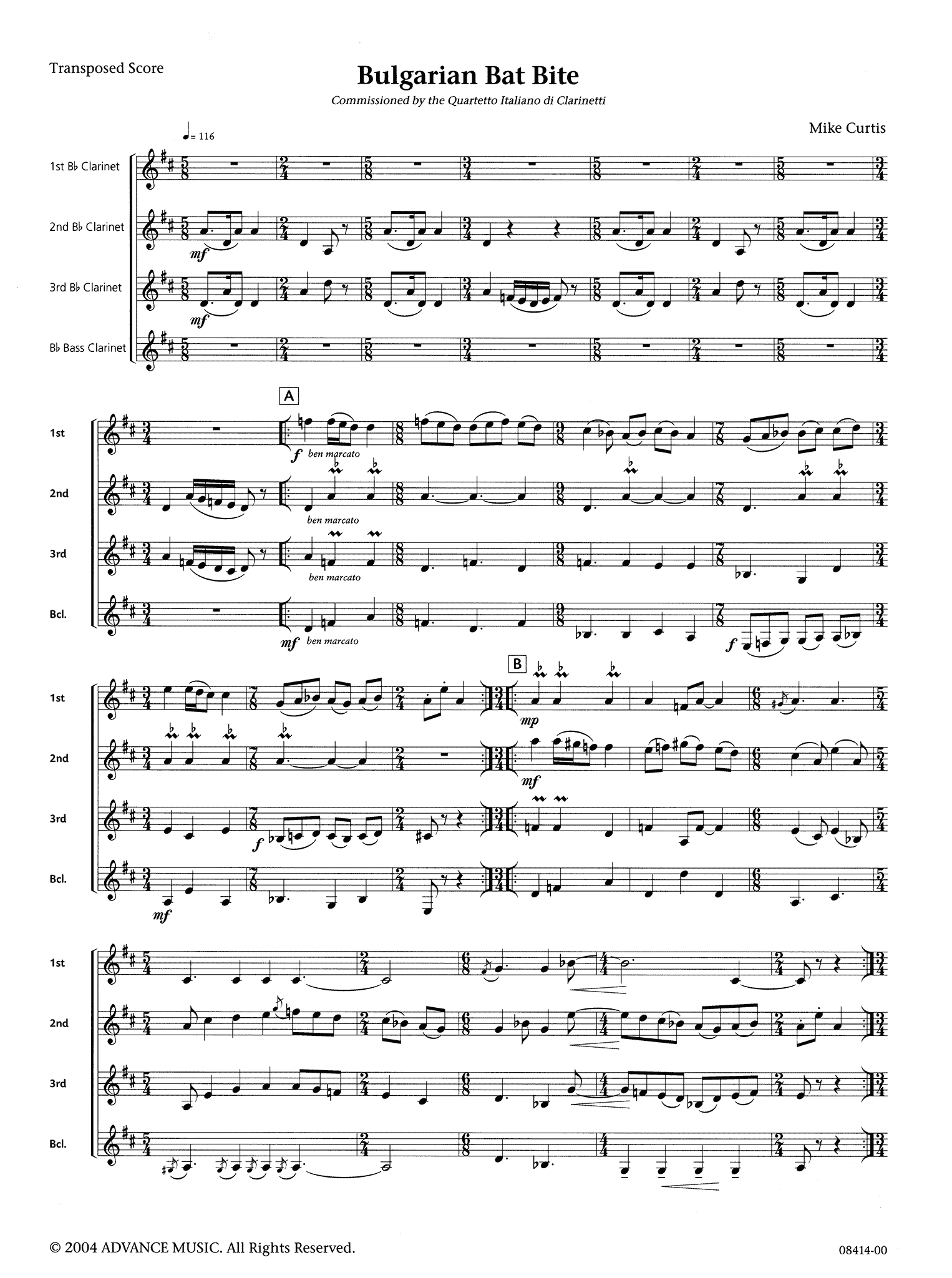 Curtis Bulgarian Bat Bite Clarinet Quartet score