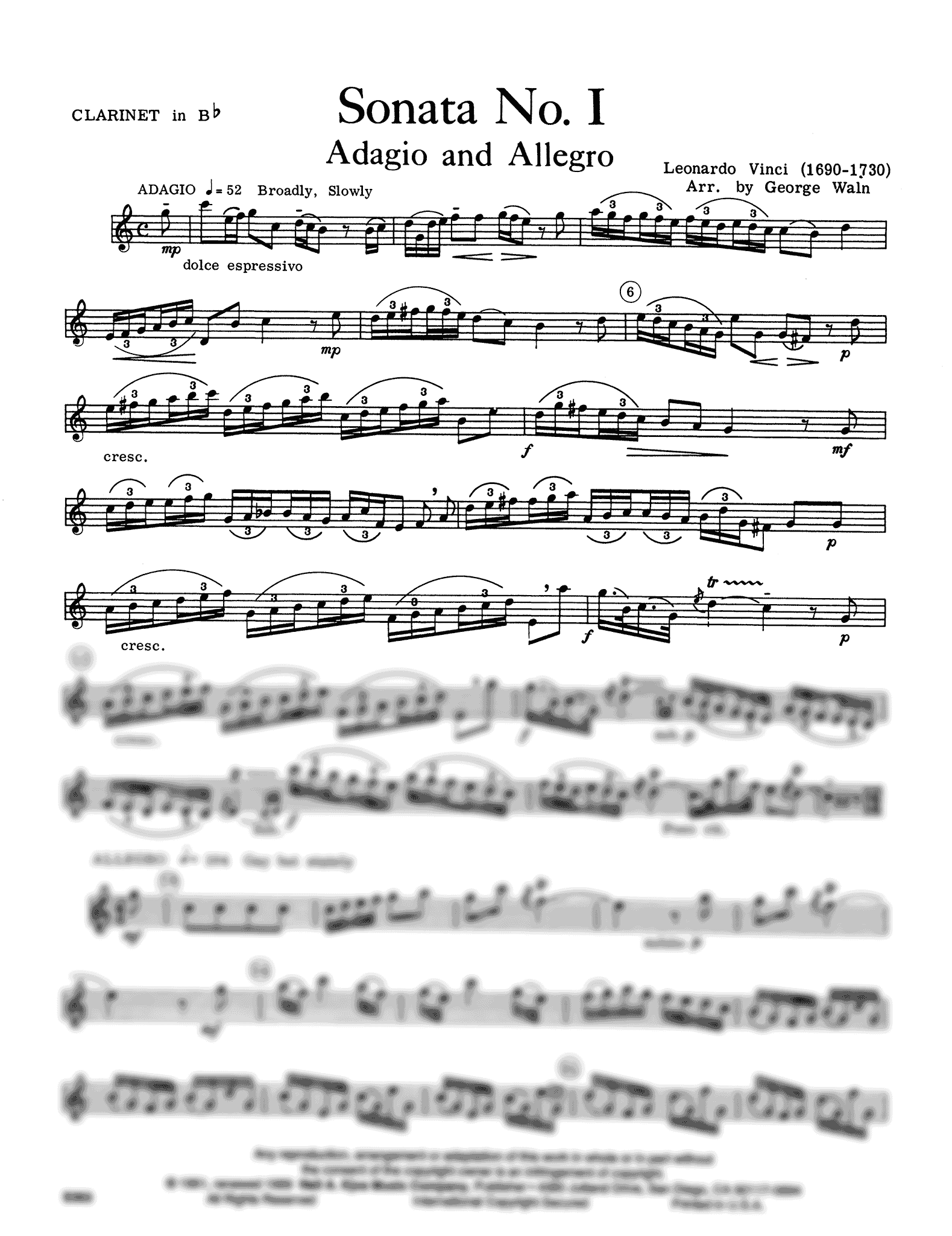 Adagio & Allegro, from Sonata in D Major Clarinet part