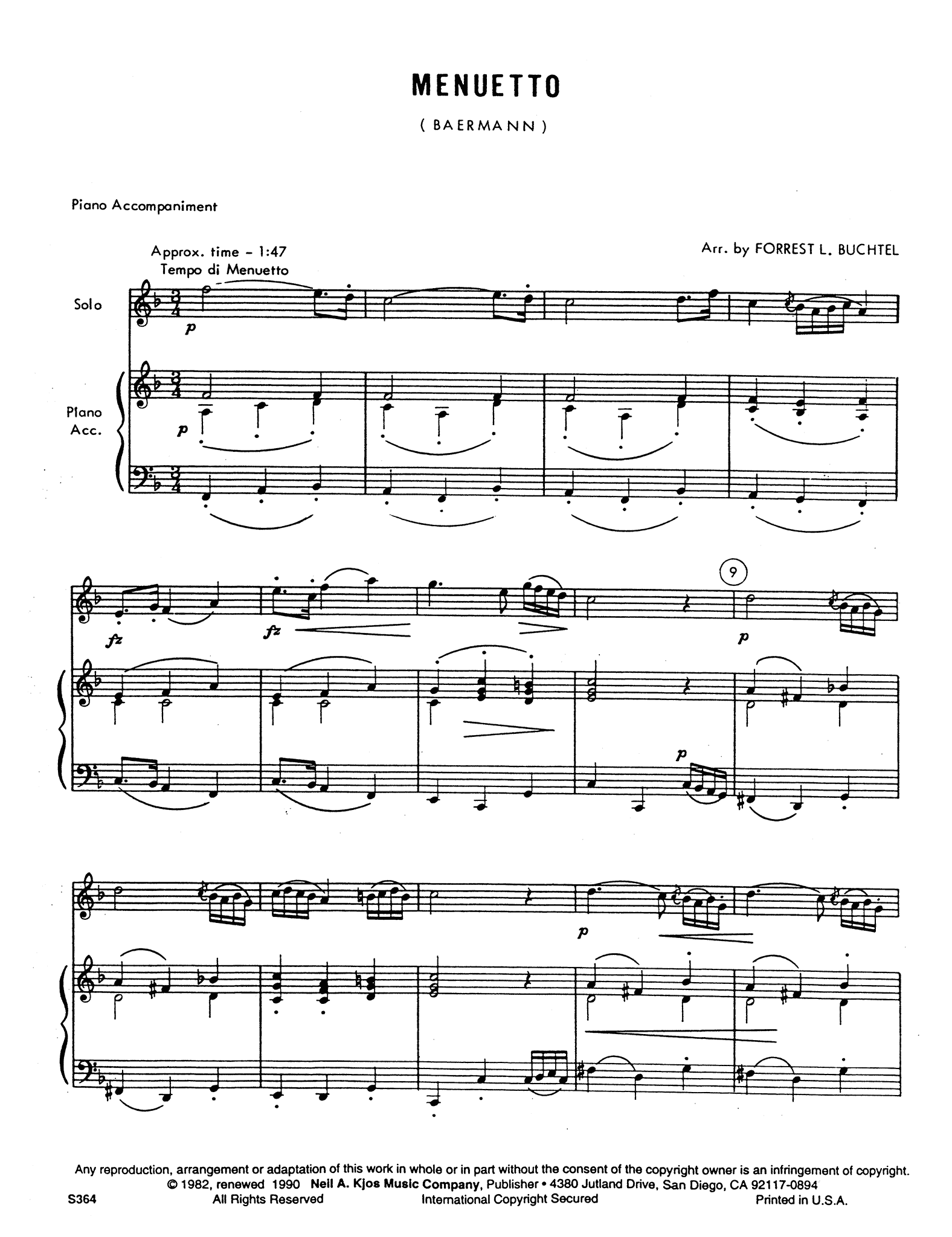 Baermann Menuetto from Clarinet Method, Op. 63, Div. II No. 19 score