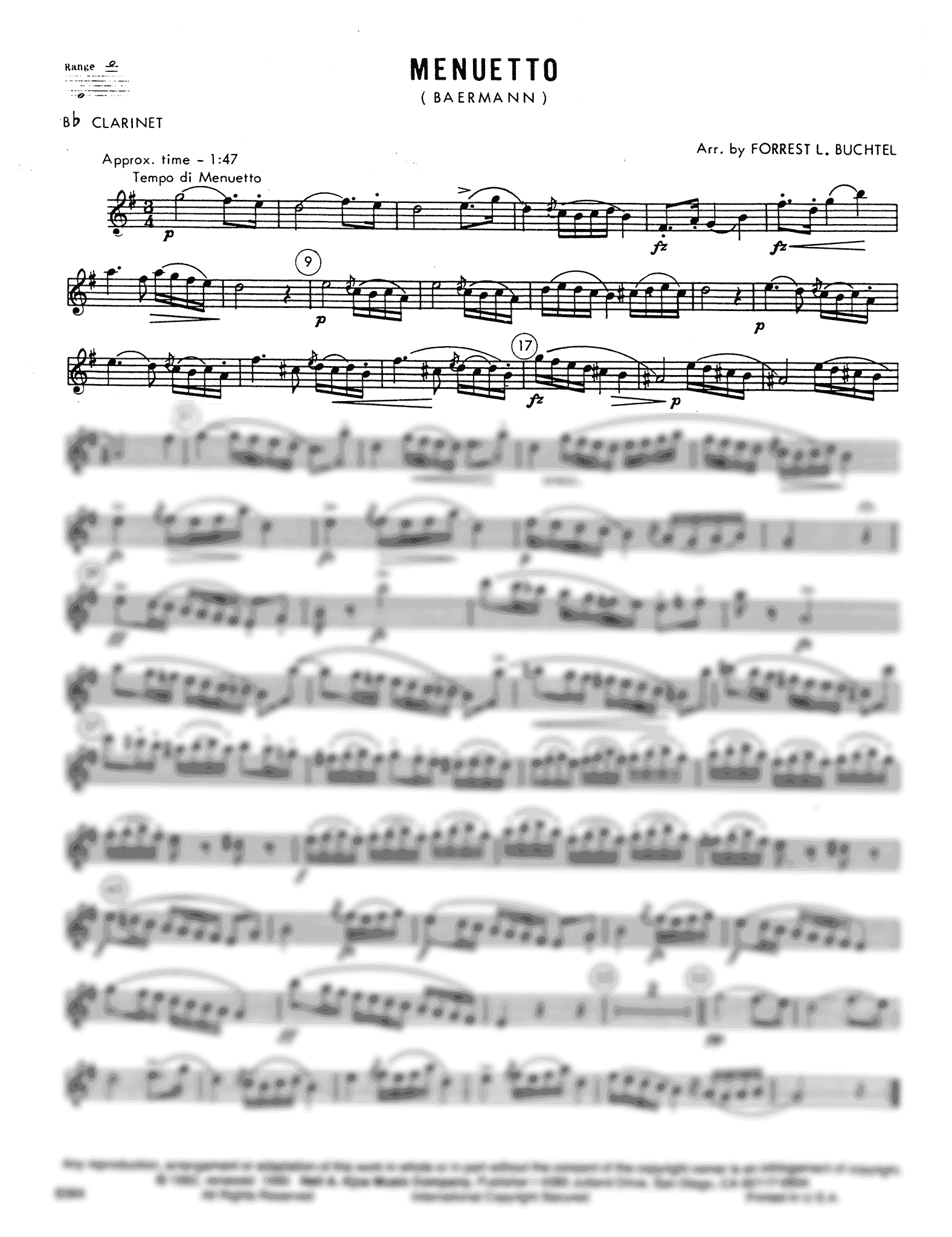 Baermann Menuetto from Clarinet Method, Op. 63, Div. II No. 19 solo part