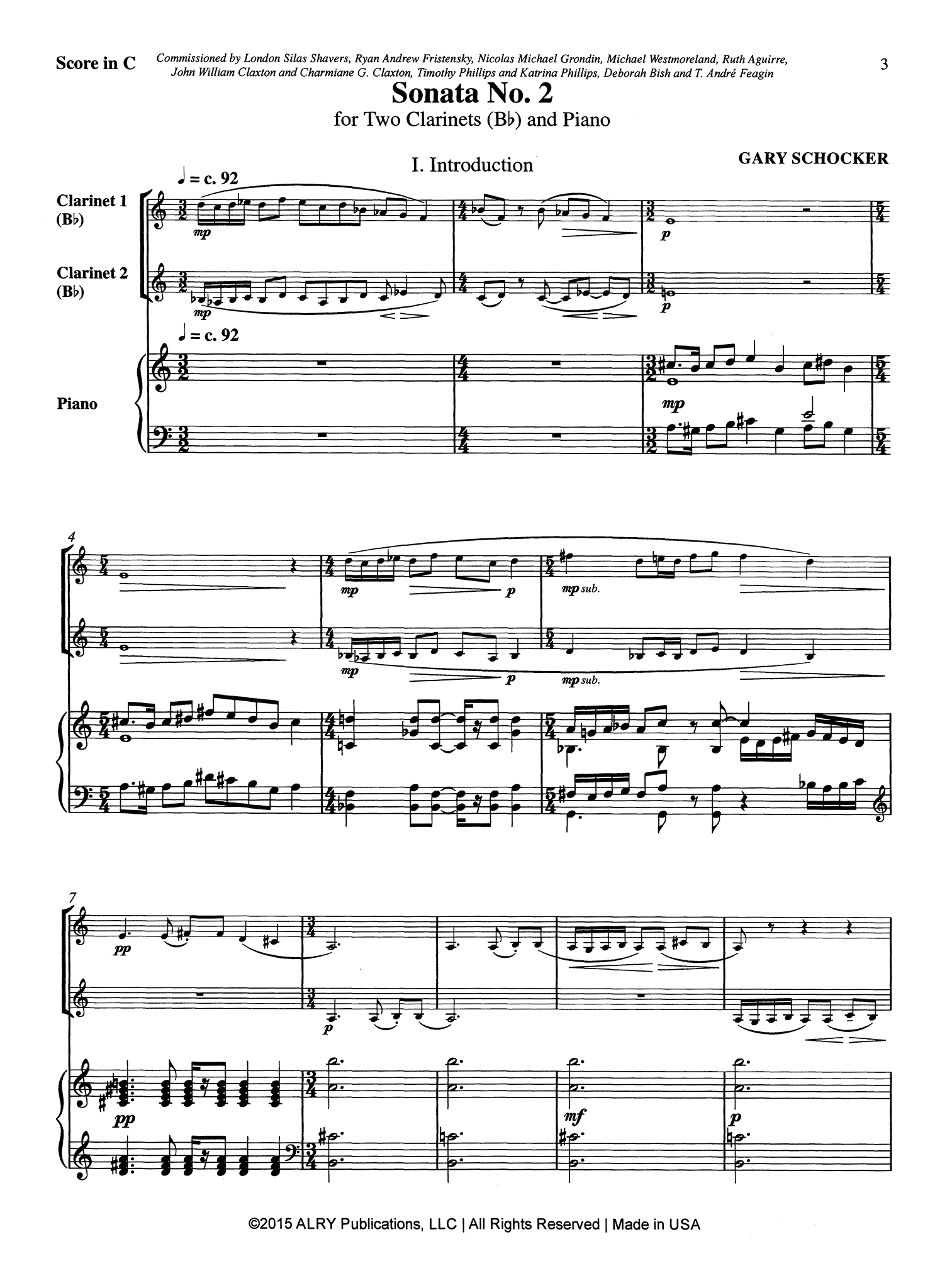 Schocker Sonata No. 2 for Two Clarinets & Piano - Movement 1