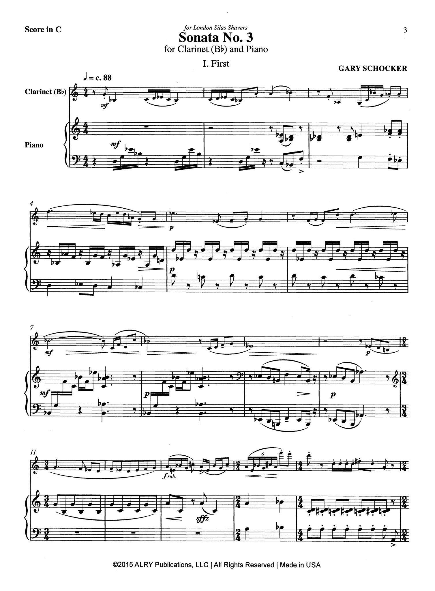 Schocker Clarinet Sonata No. 3 - Movement 1