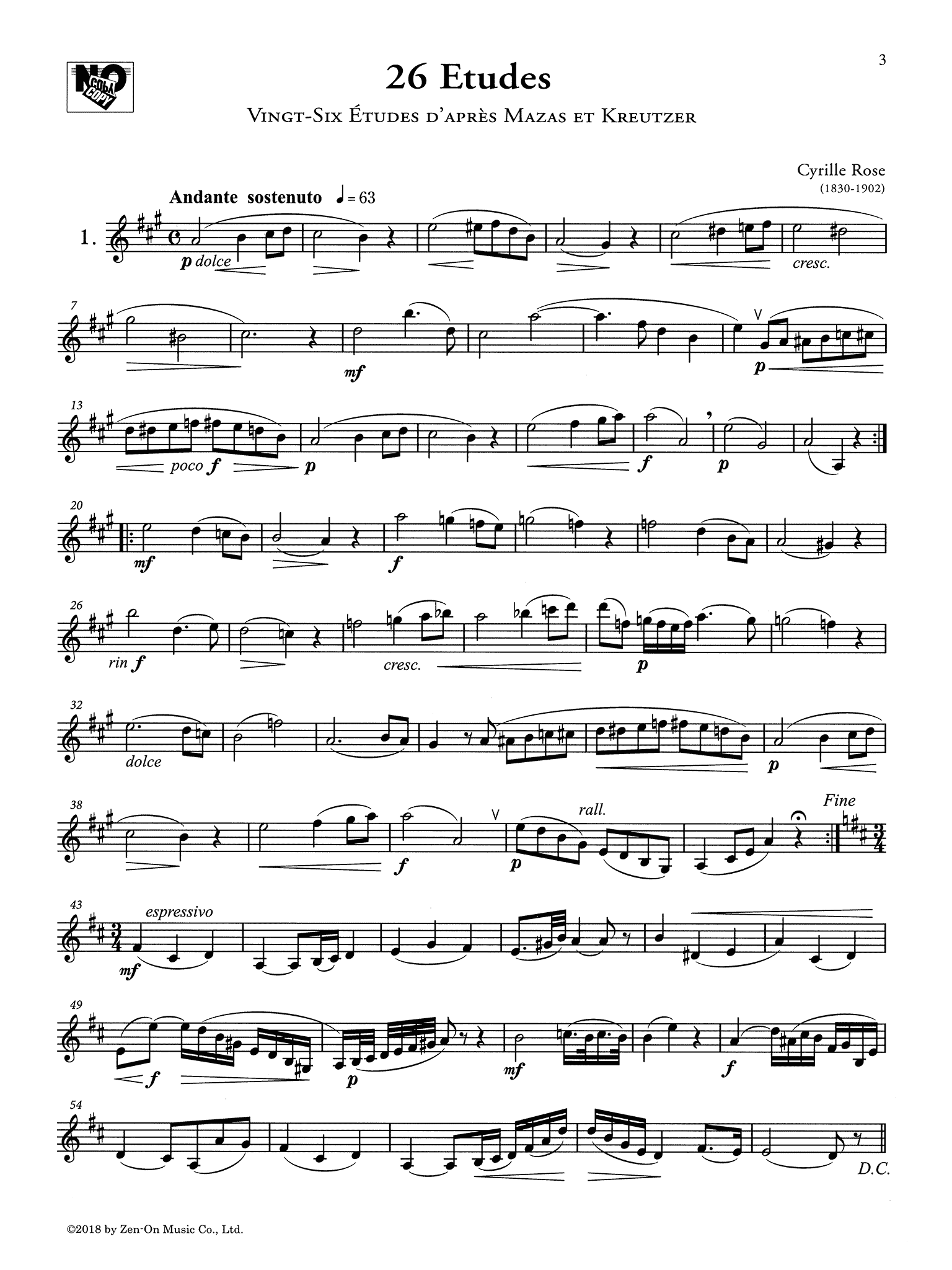 Rose - 26 Clarinet Études from Kreutzer & Mazas Page 1