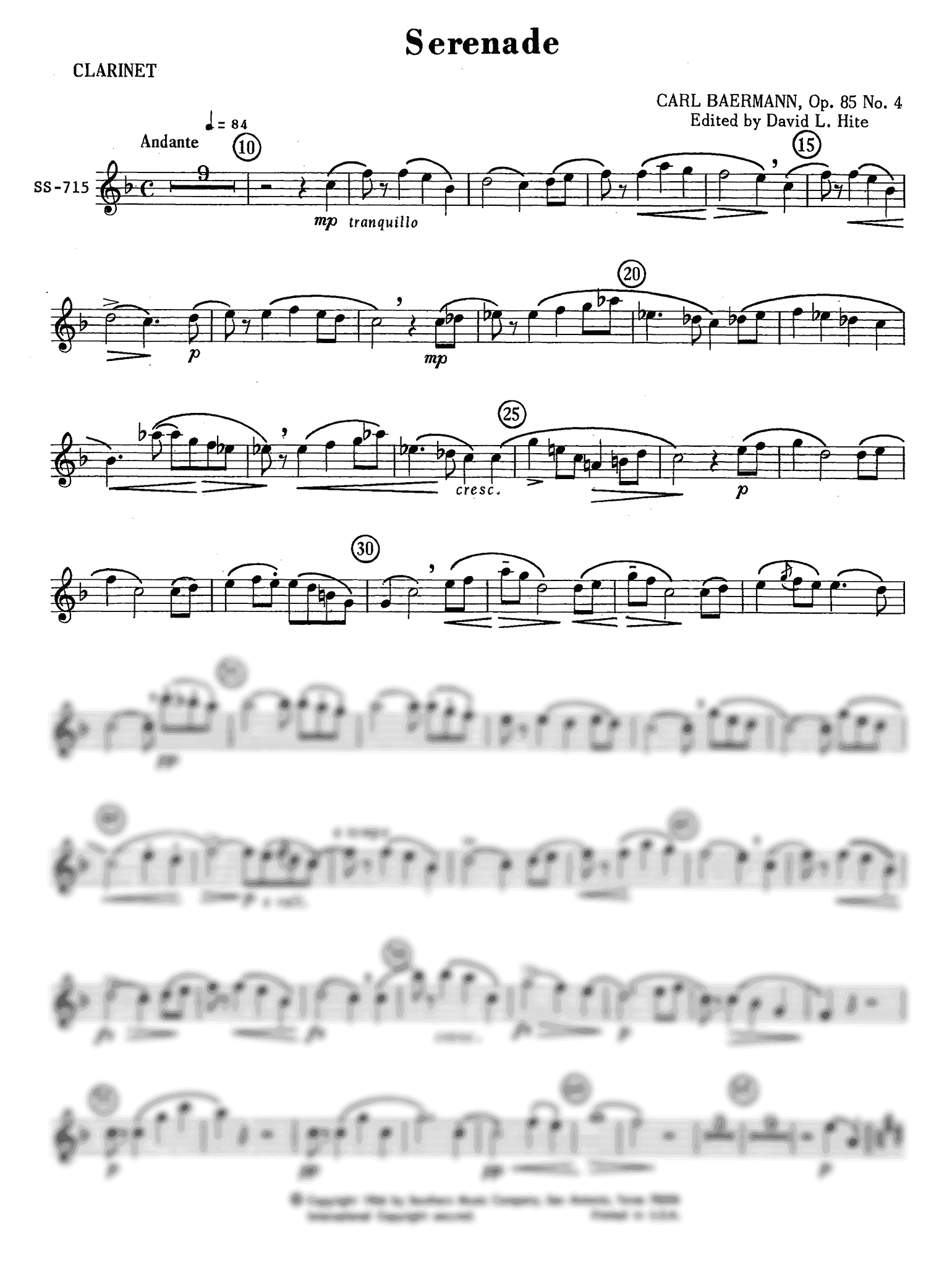 Carl Baermann Serenade, Op. 84 No. 4 clarinet part