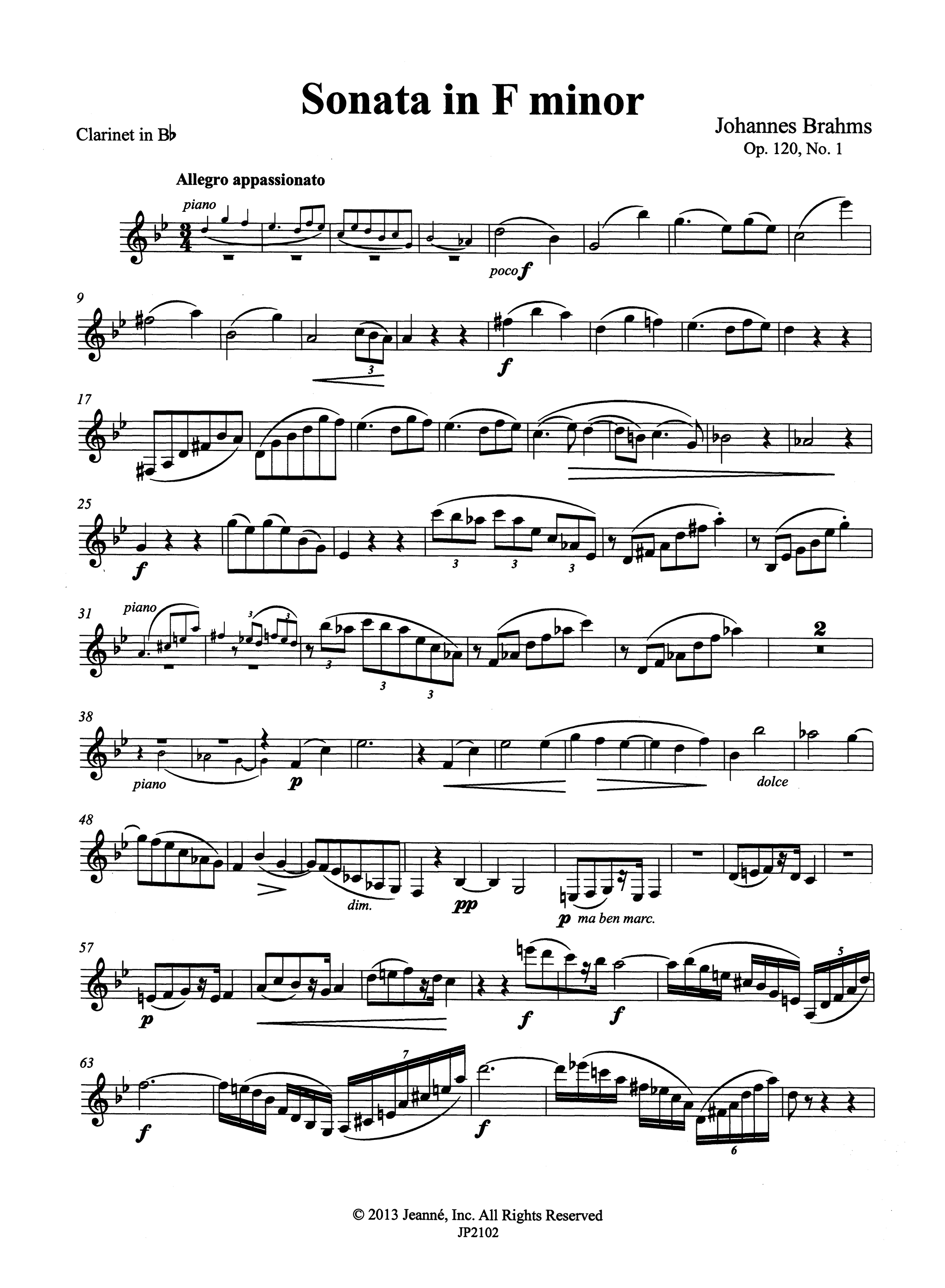Brahms Sonata in F Minor, Op. 120 No. 1 Clarinet part