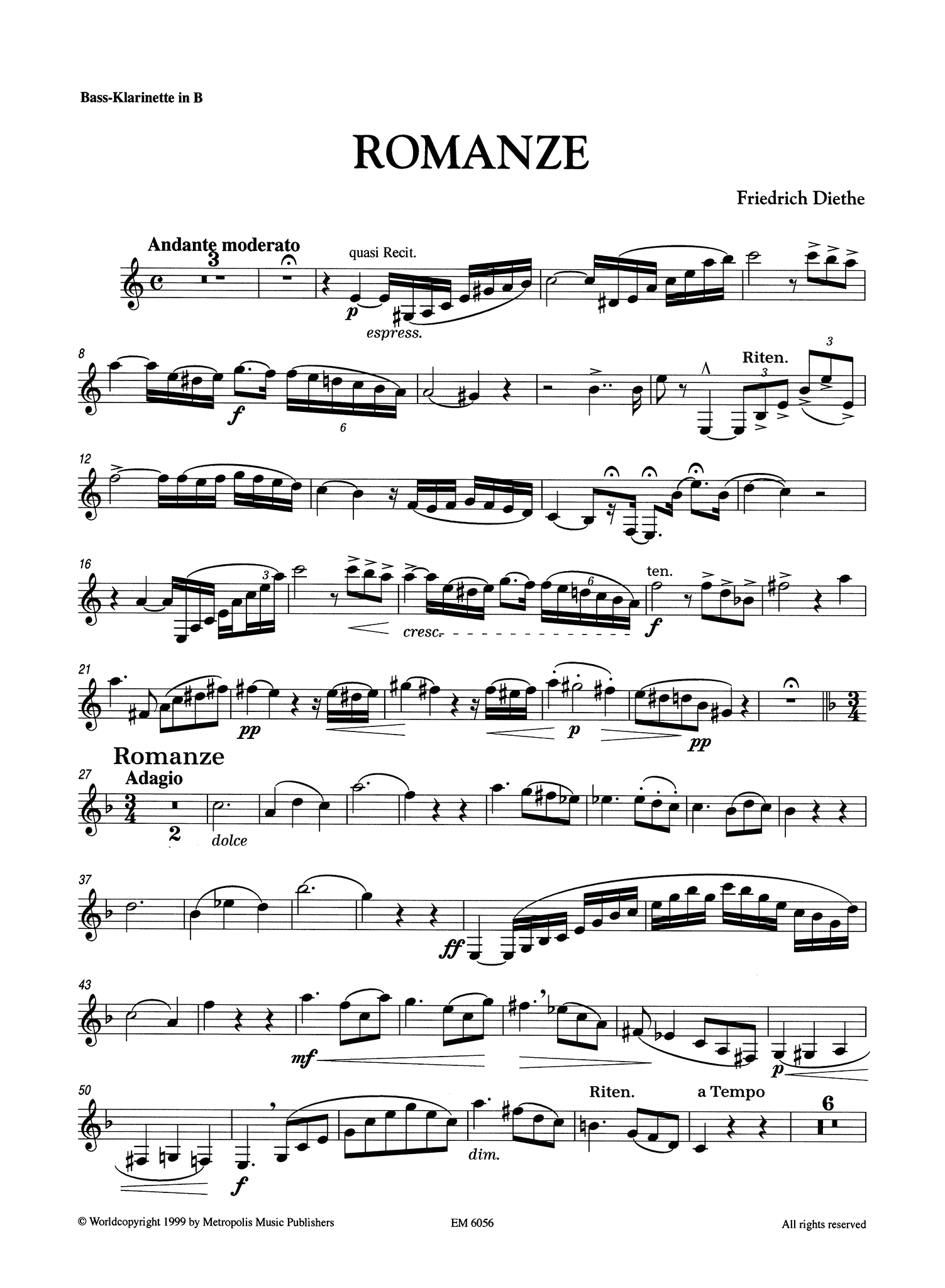 Diethe, Friedrich Romanze Bass Clarinet part