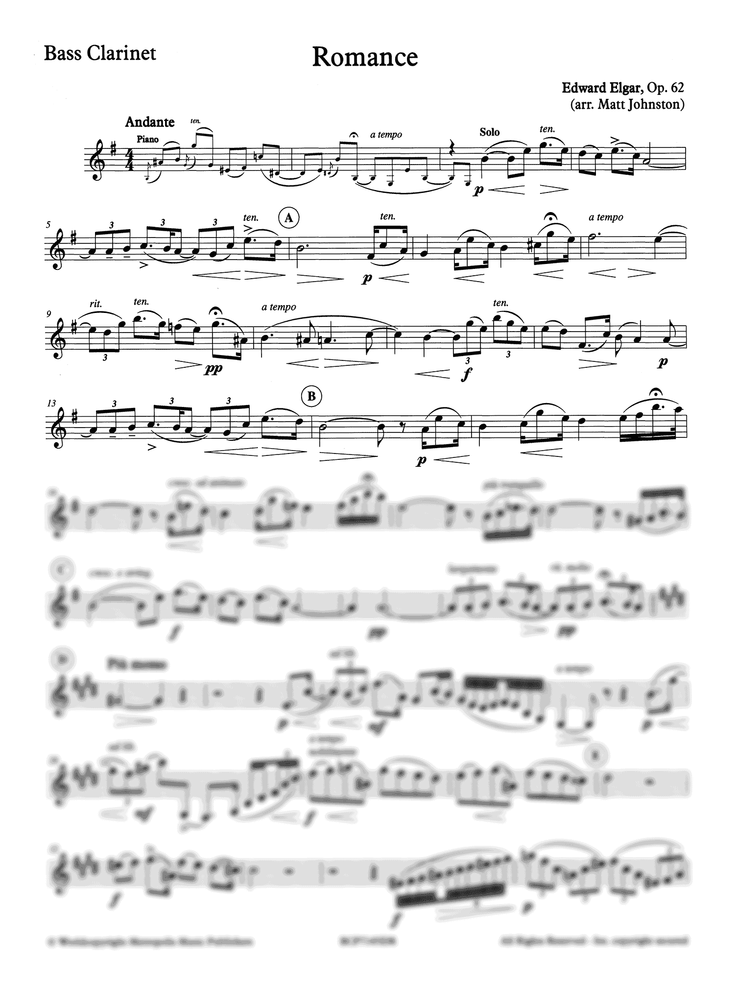 Elgar, Edward Romance, Op. 62 bass clarinet arrangement solo part