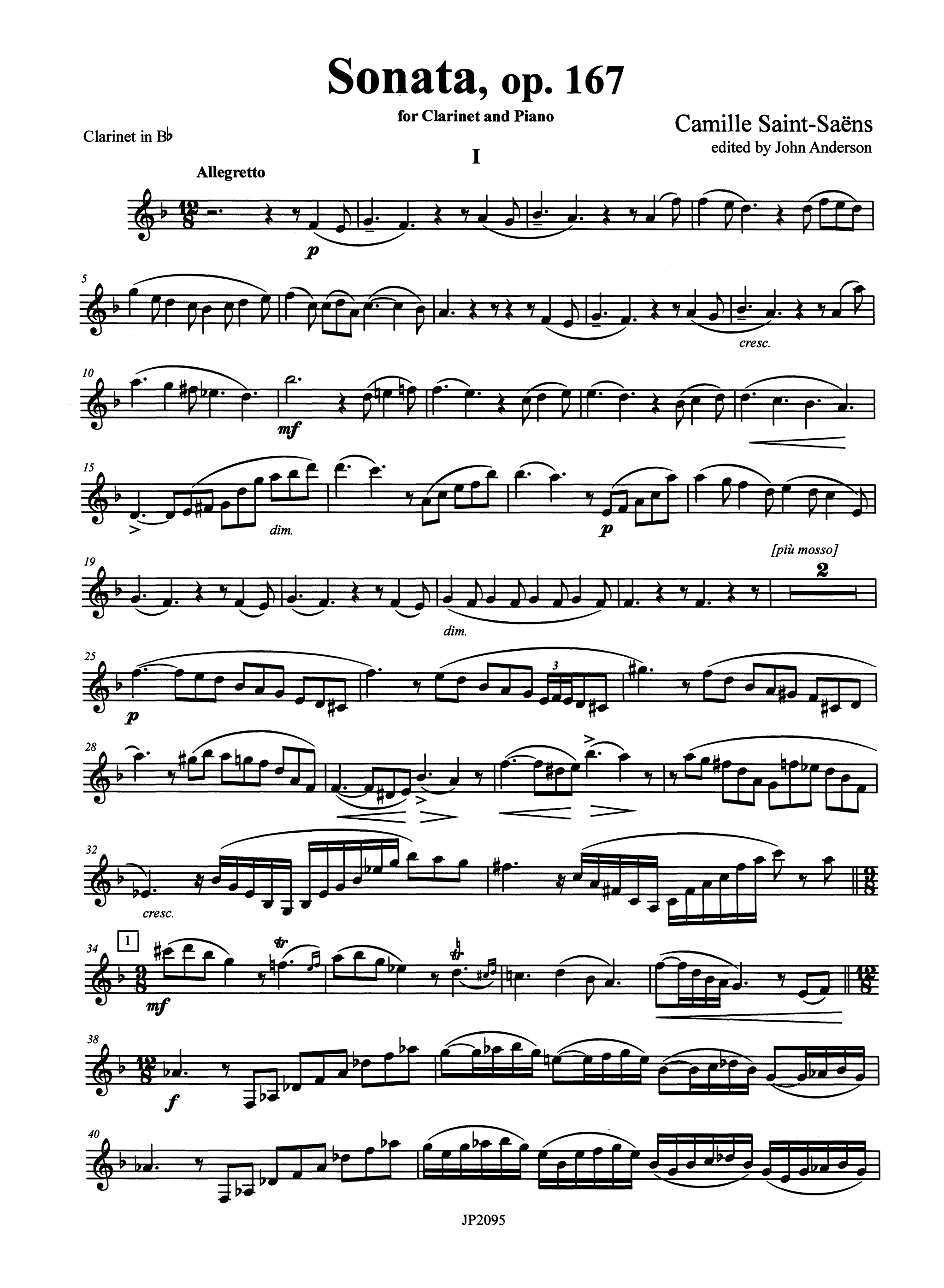 Saint-Saëns Clarinet Sonata, Op. 167 Clarinet part