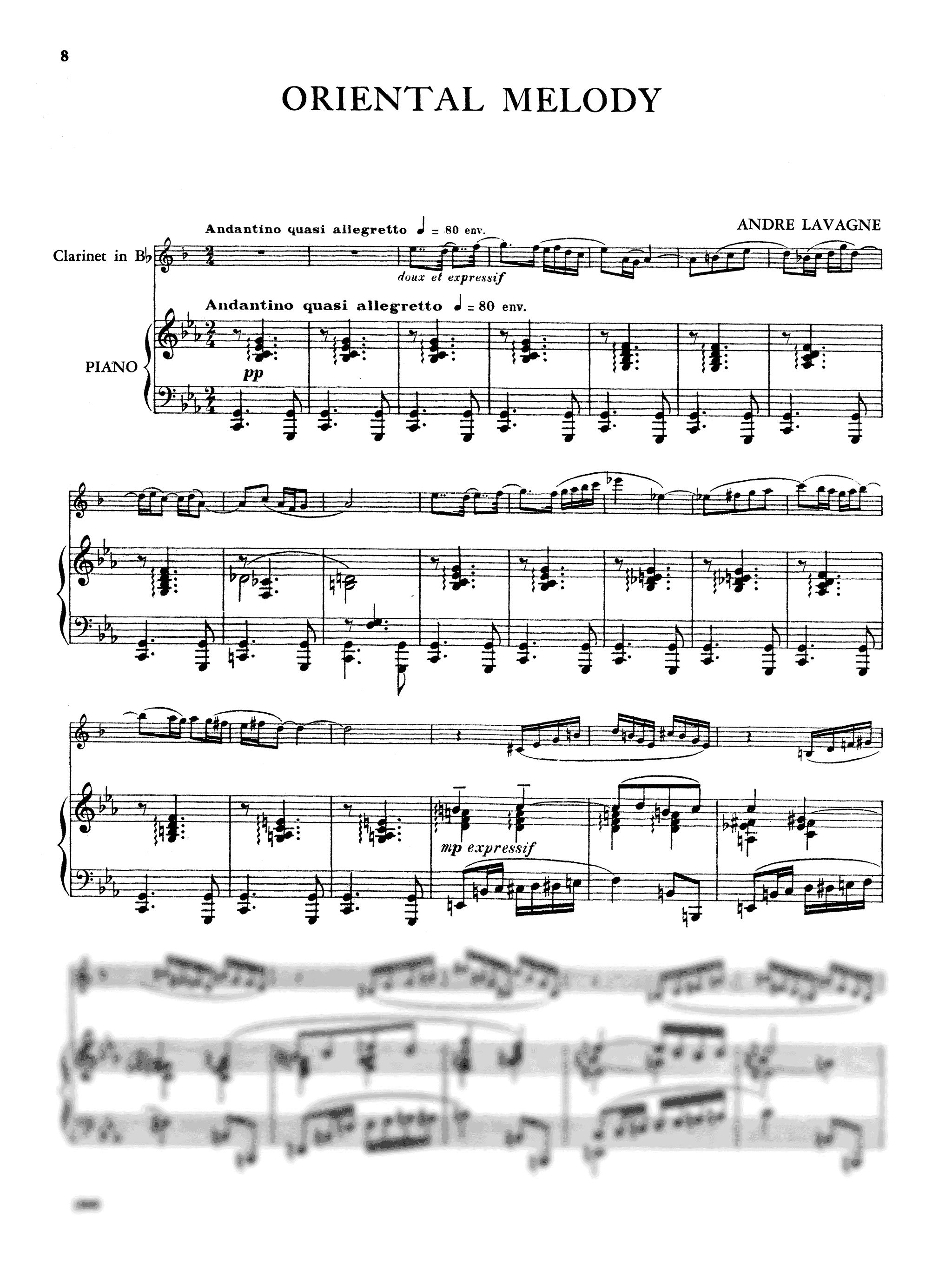 Lavagne Oriental Melody Score