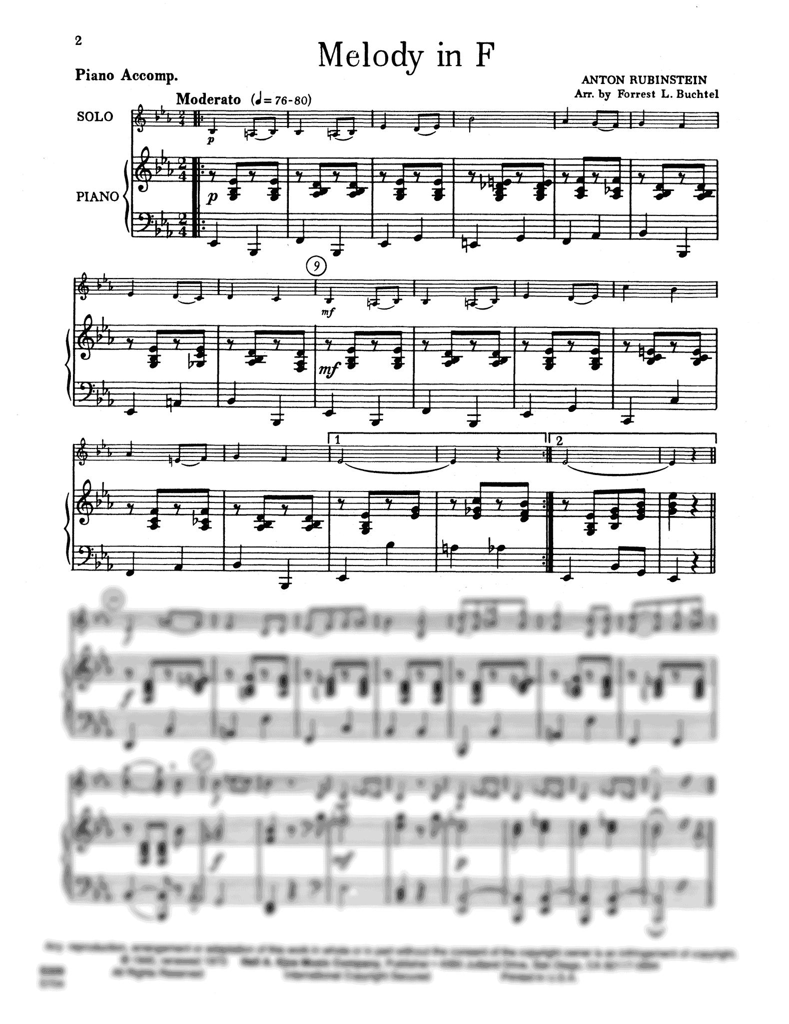Melody in F, Op. 3 No. 1 Score