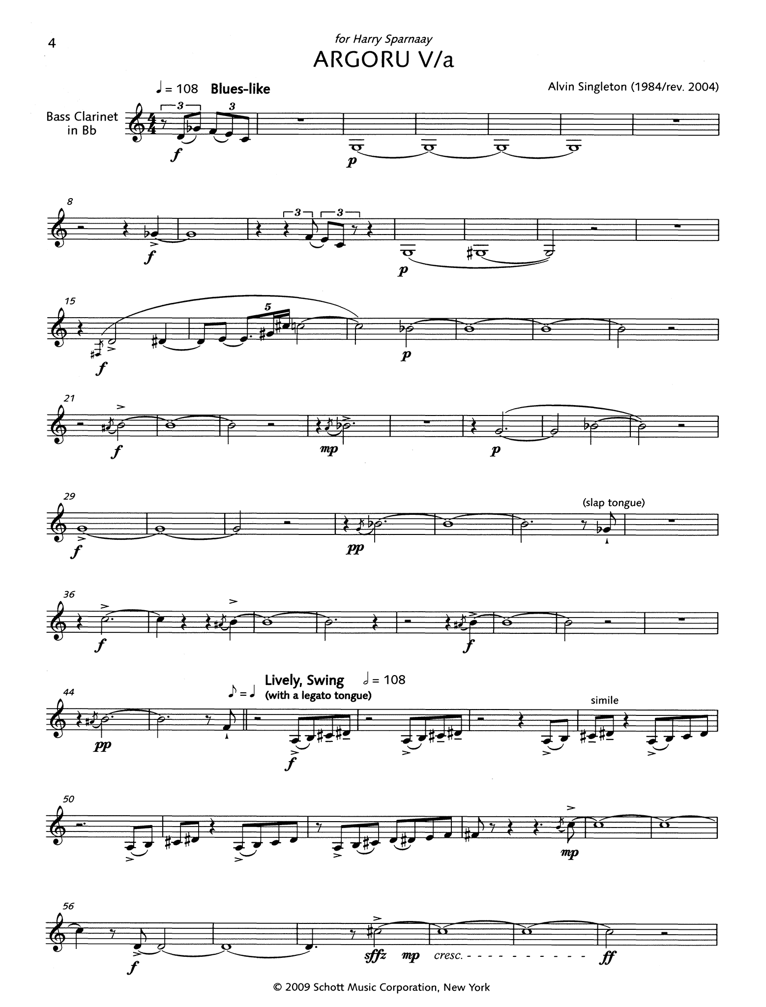 Alvin Singleton Argoru V/a for bass clarinet Page 4
