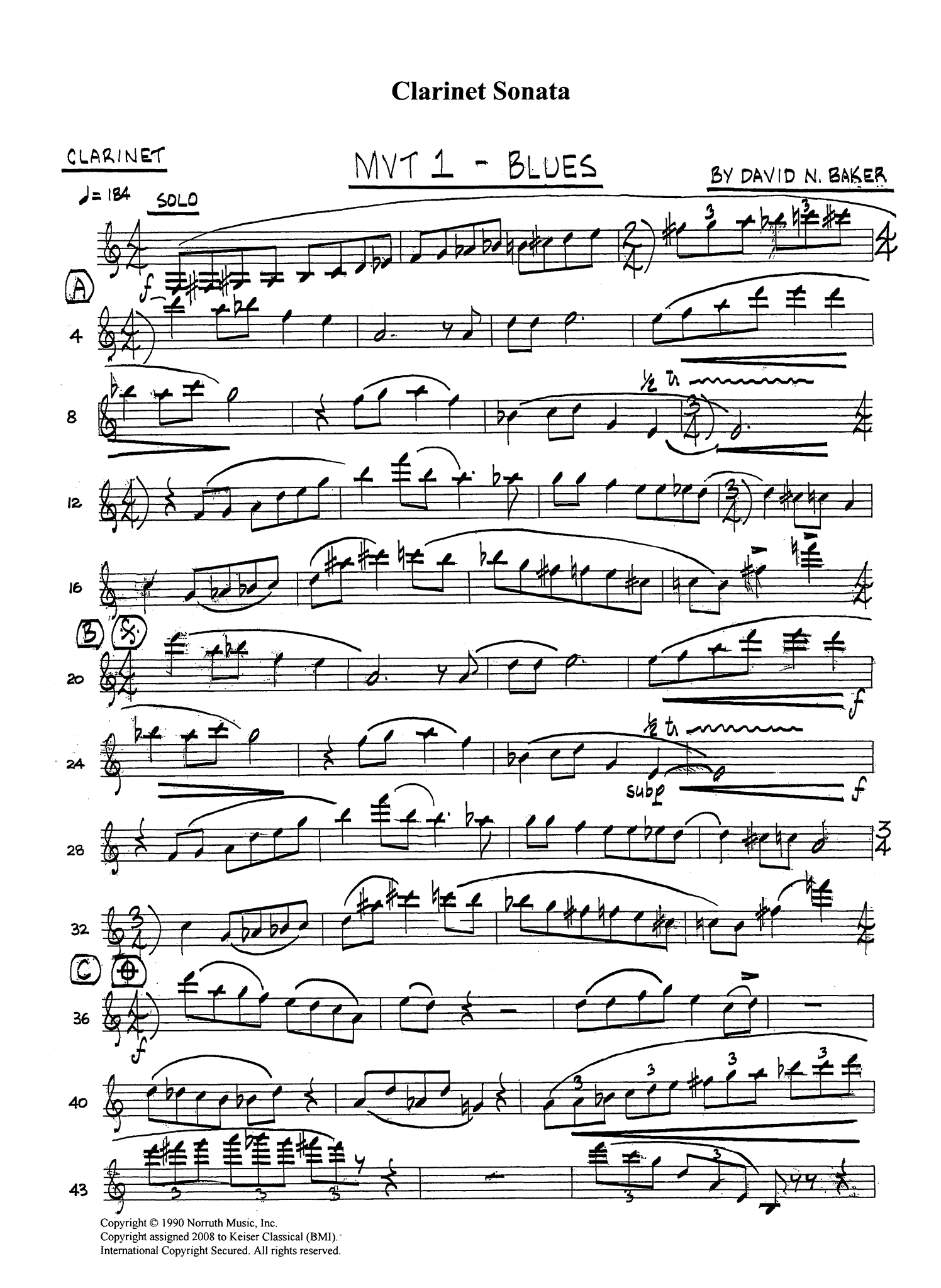 Baker Clarinet Sonata solo part