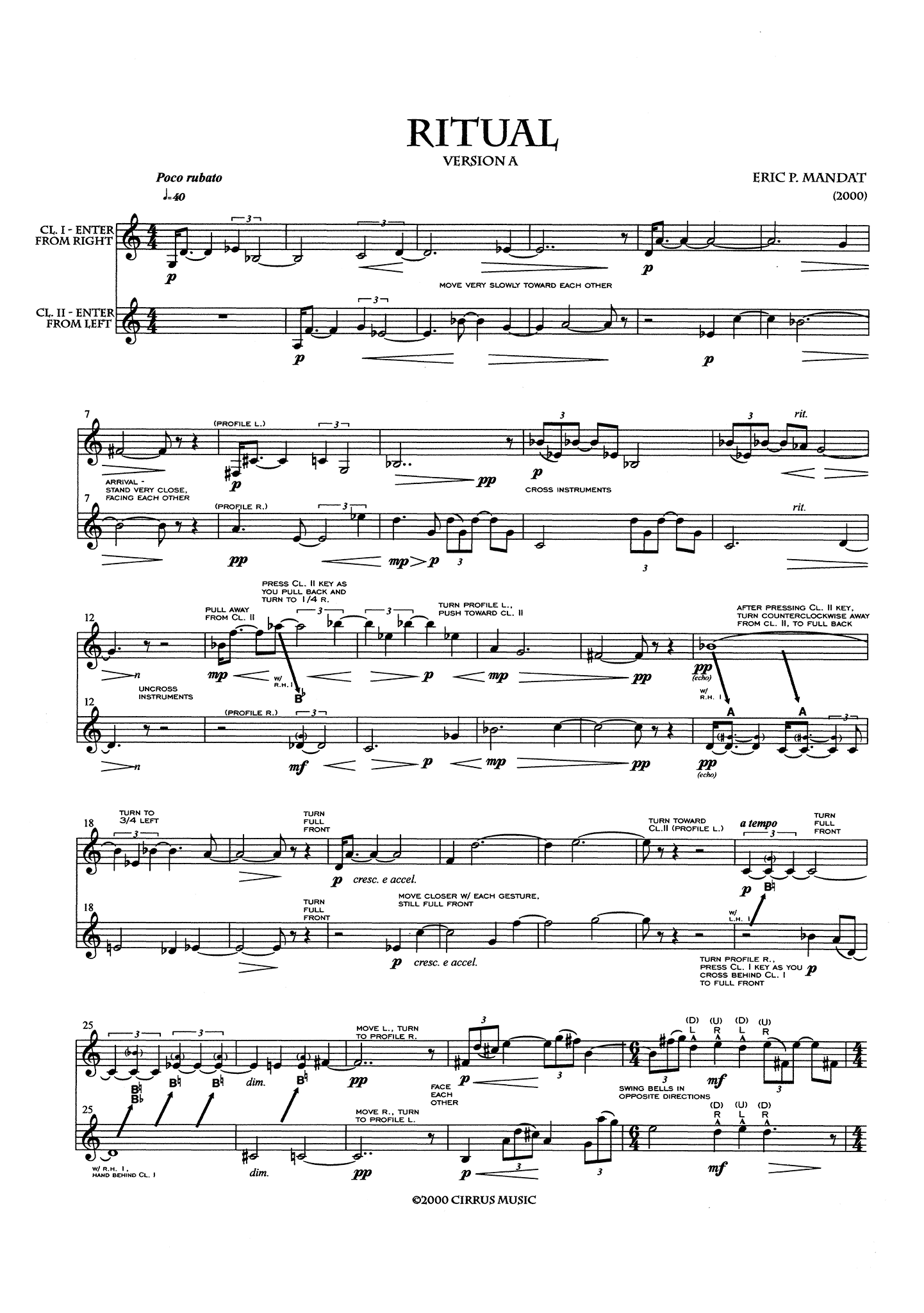 Mandat Ritual (Version A) clarinet duet page 1