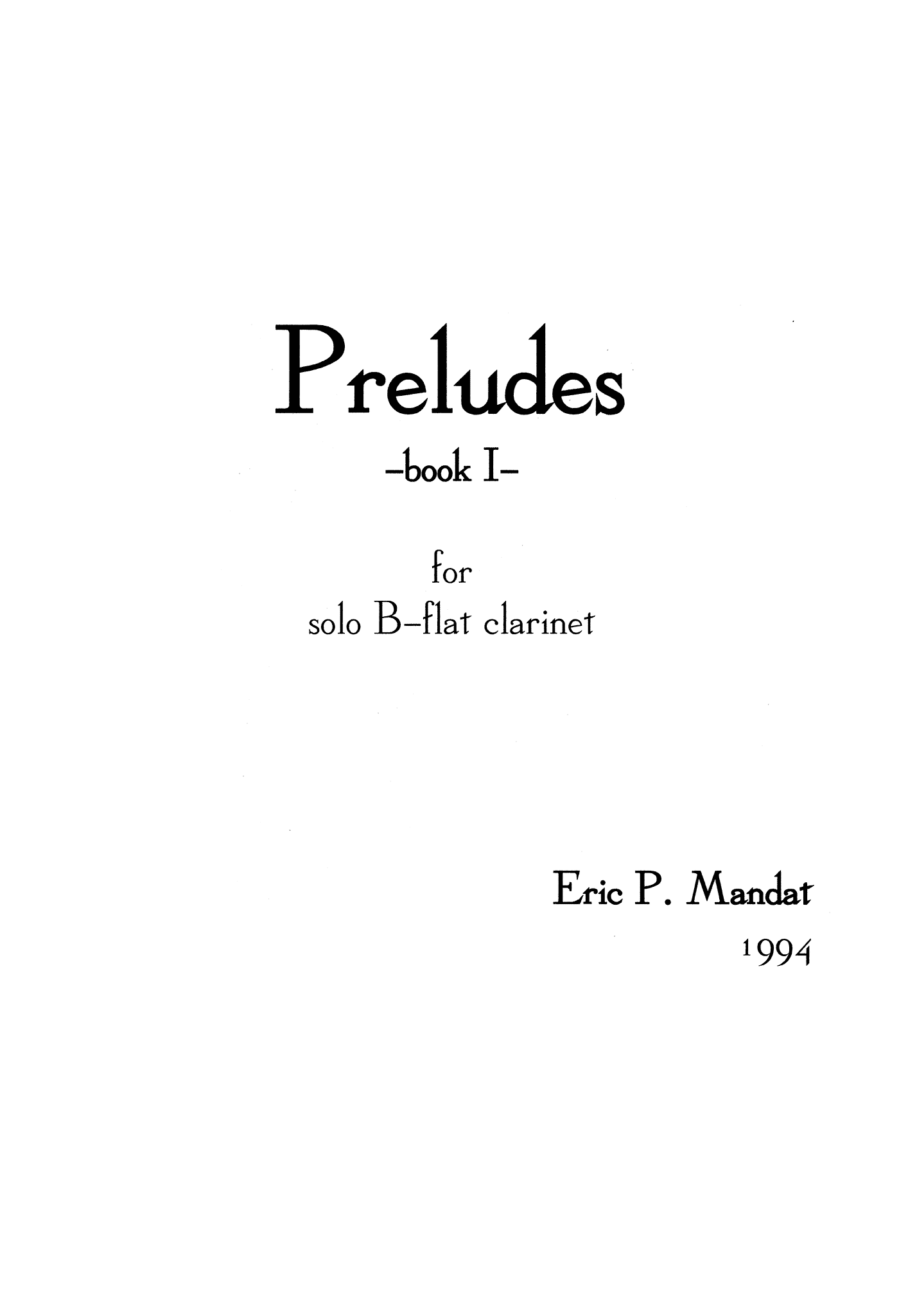 Mandat Preludes, Book I clarinet unaccompanied cover