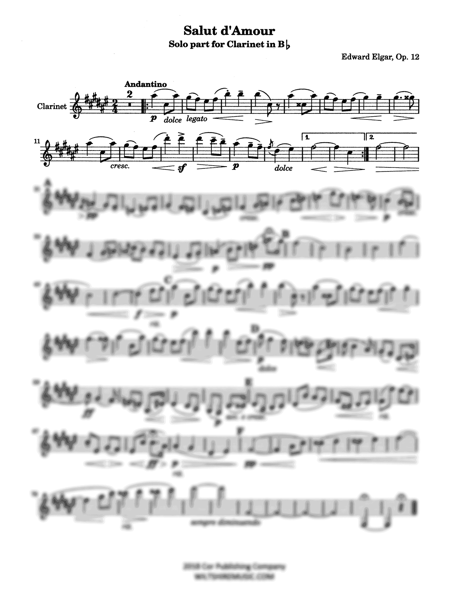 Elgar Salut d’Amour clarinet and piano arrangement solo part