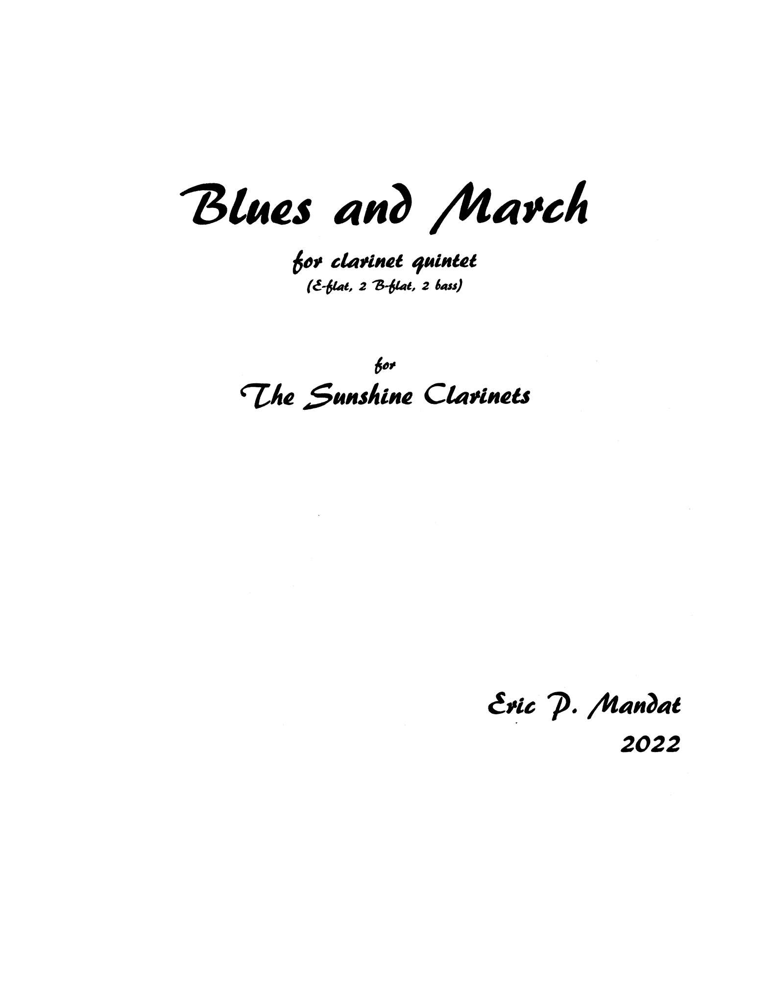 Eric Mandat Blues and March clarinet quintet cover
