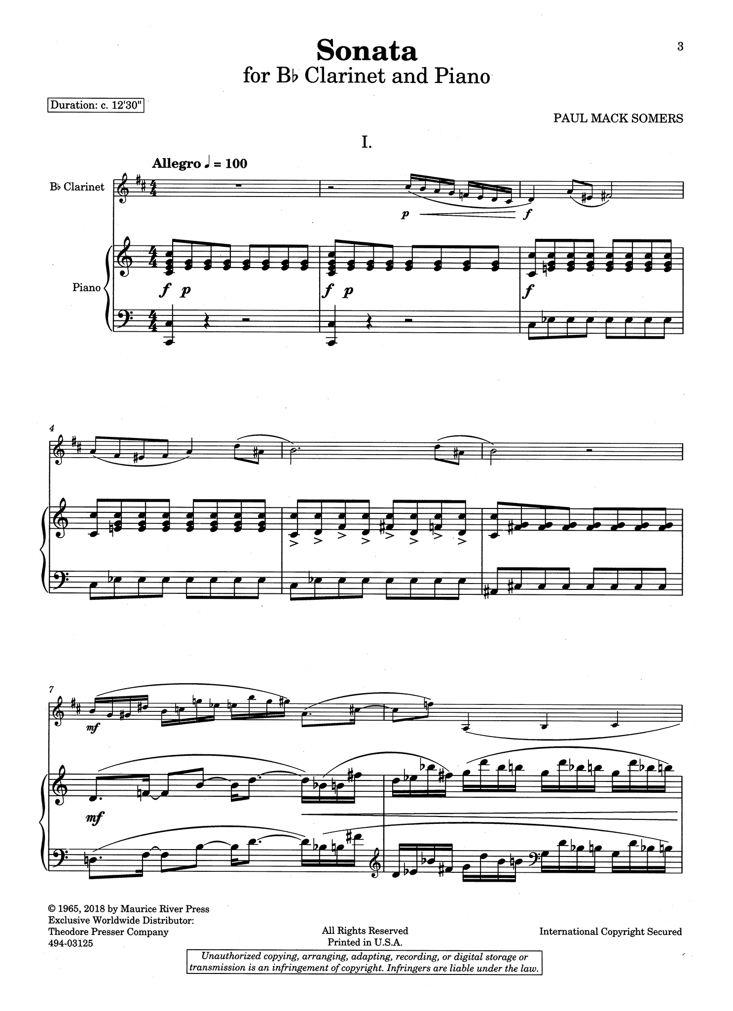 Paul Mack Somers Clarinet Sonata - Movement 1