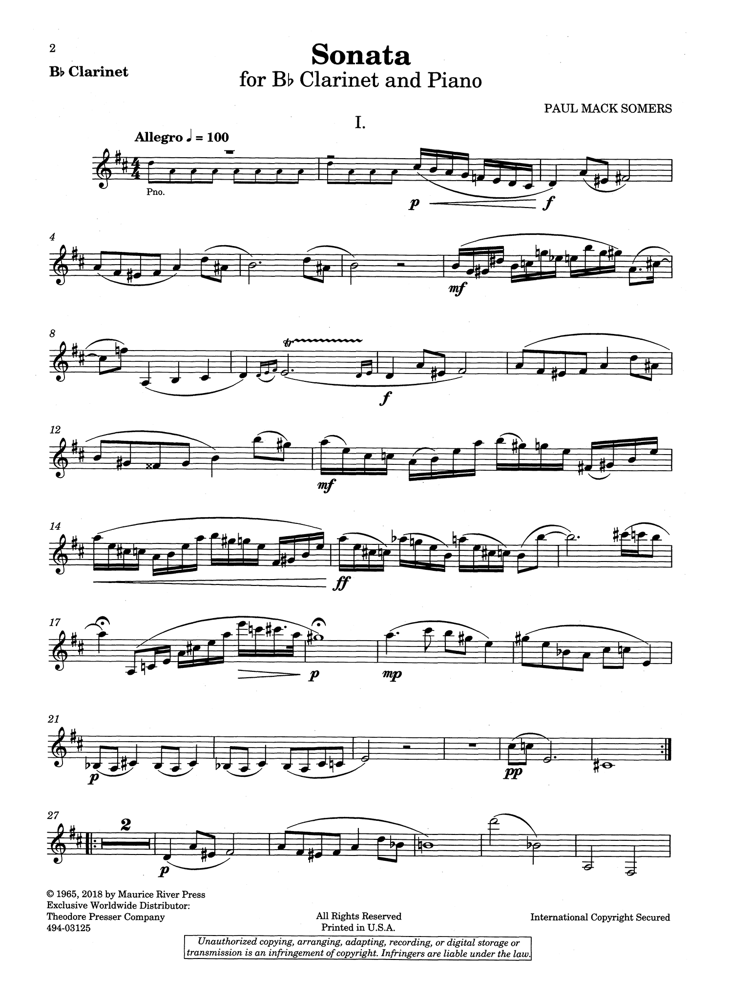 Paul Mack Somers Clarinet Sonata solo part
