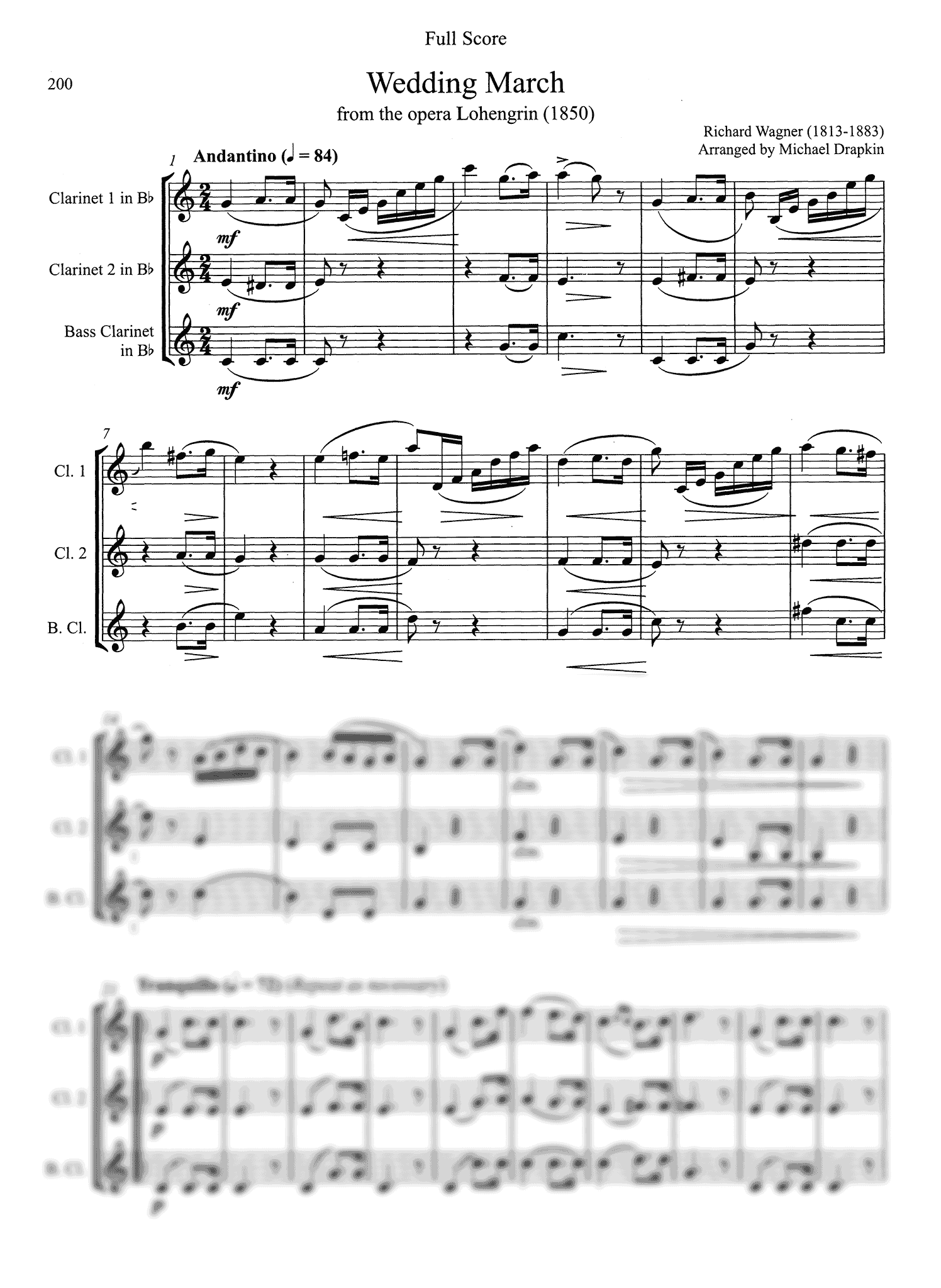 Drapkin Clarinet Trios Volume 1 Wagner Wedding March Score