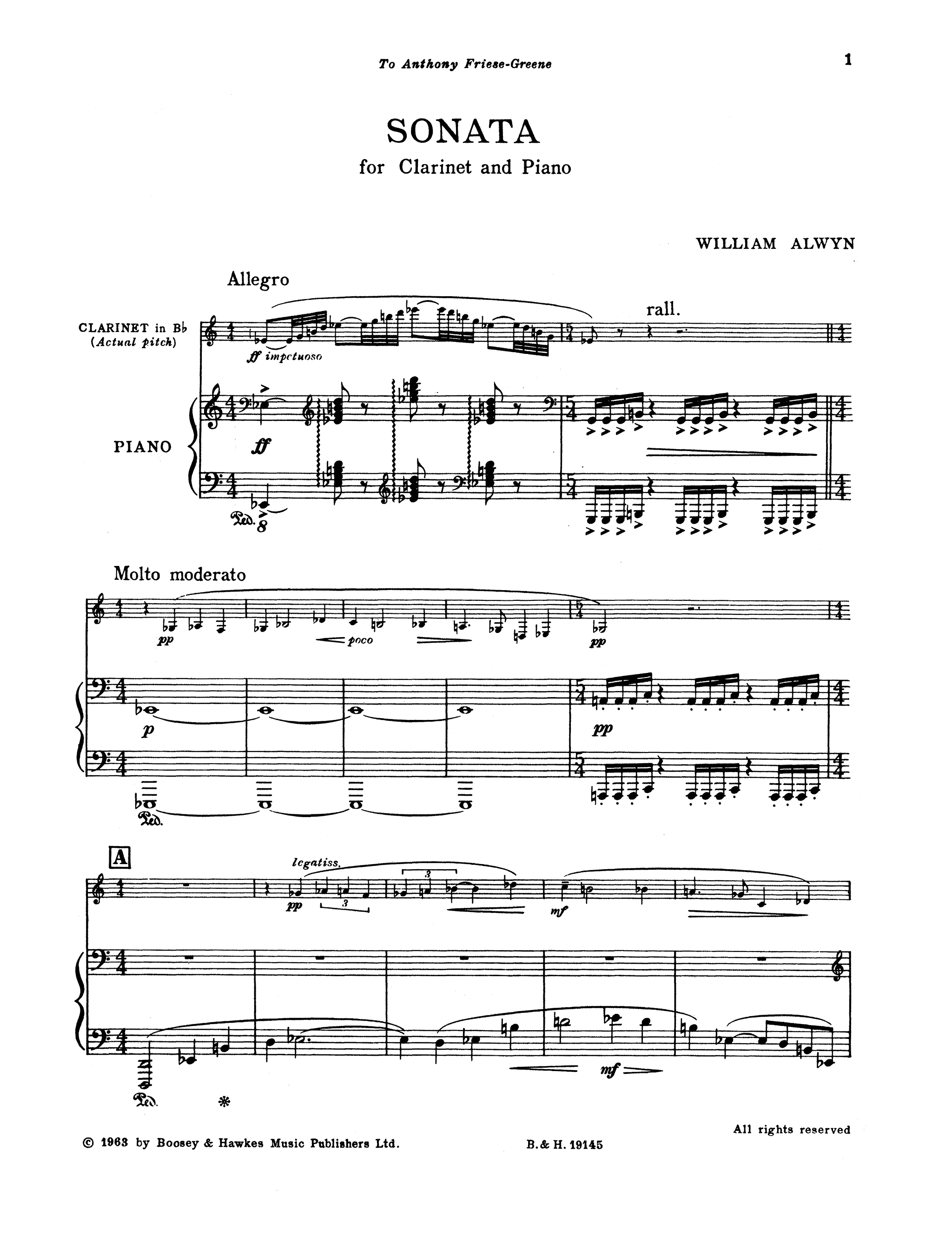 Alwyn Clarinet Sonata Score