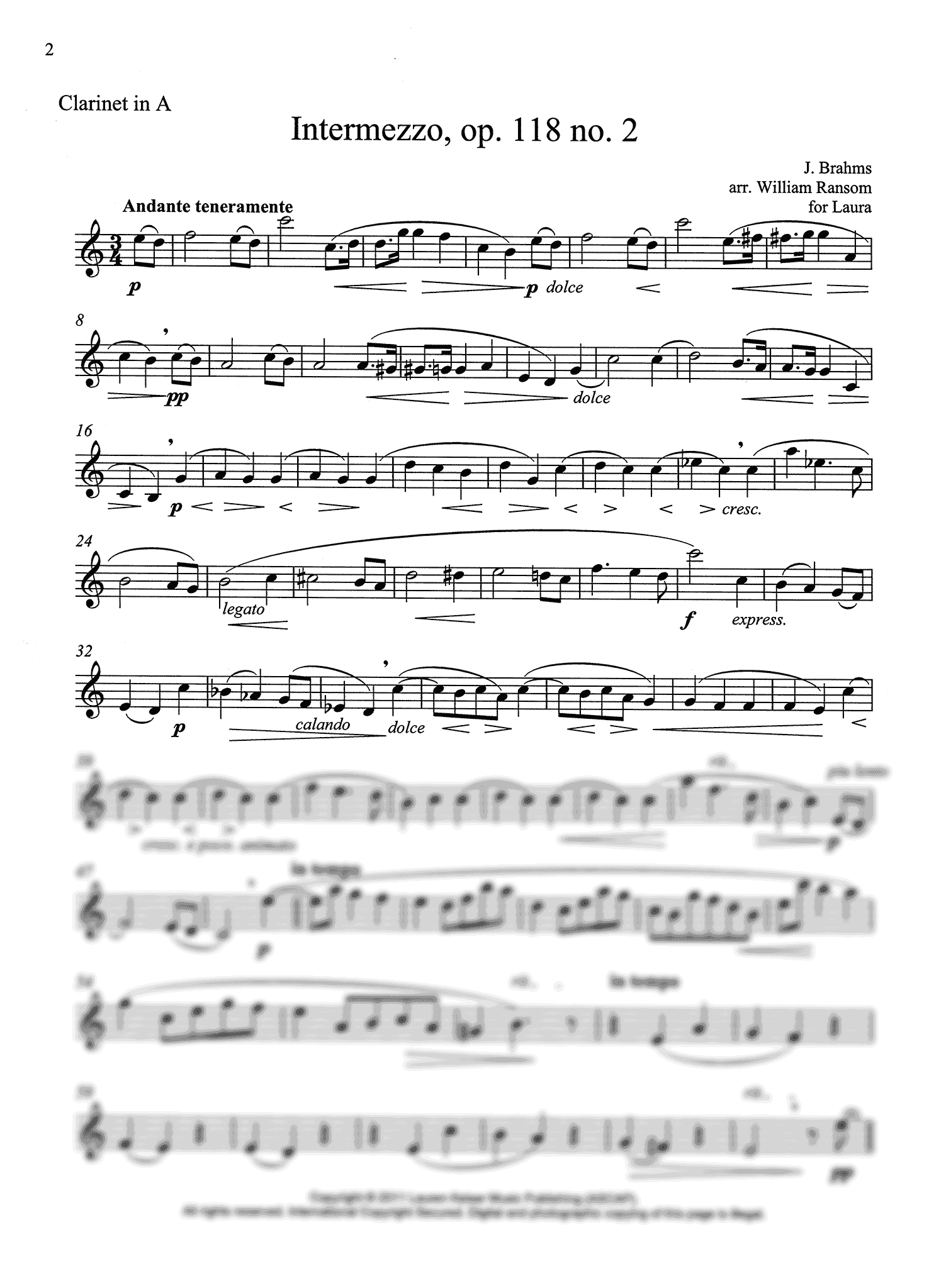 Intermezzo, Op. 118 No. 2 Concert A, A Clarinet part 