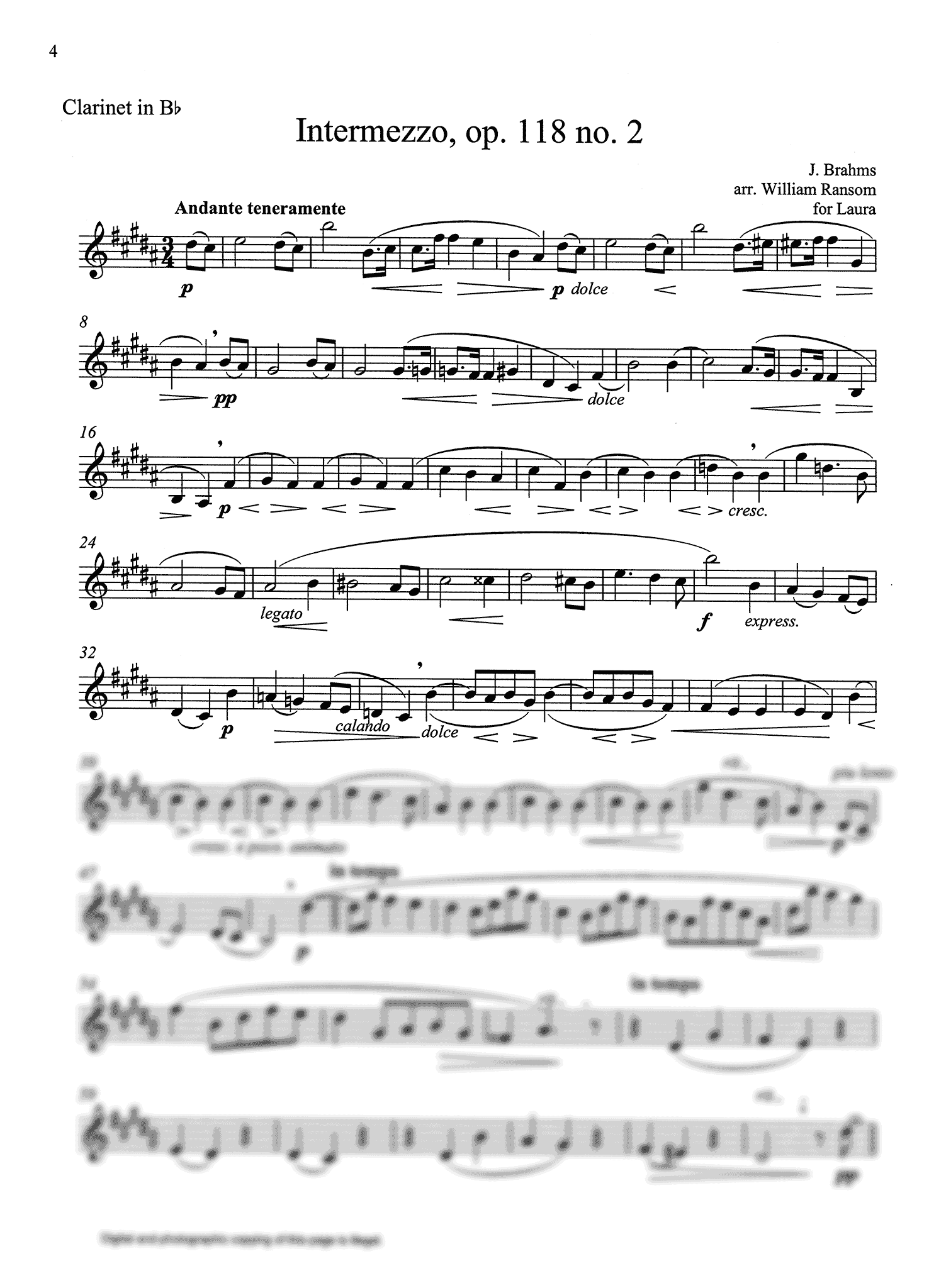 Intermezzo, Op. 118 No. 2 Concert A, B-Flat Clarinet part 