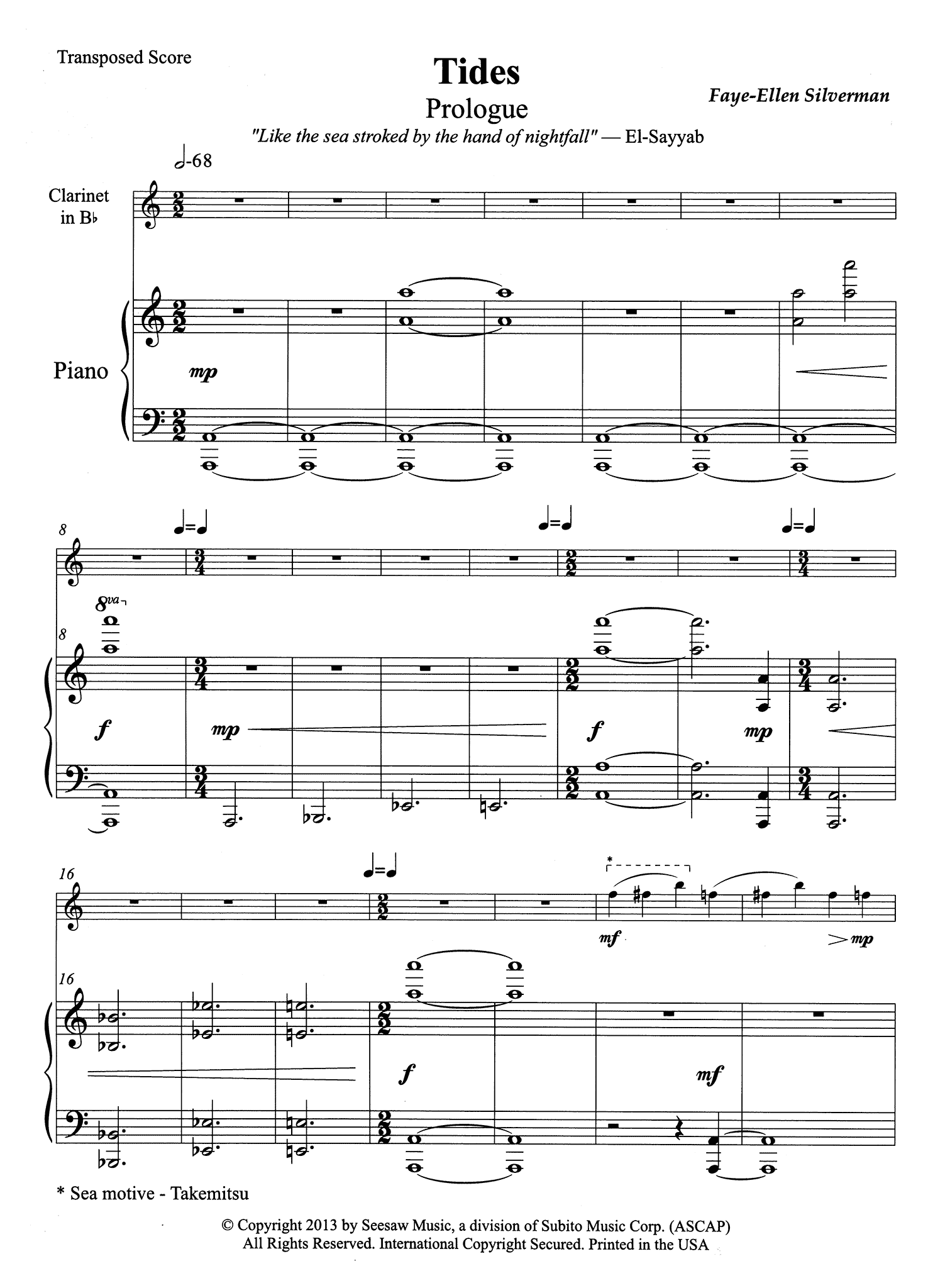 Silverman Tides clarinet and piano - Movement 1