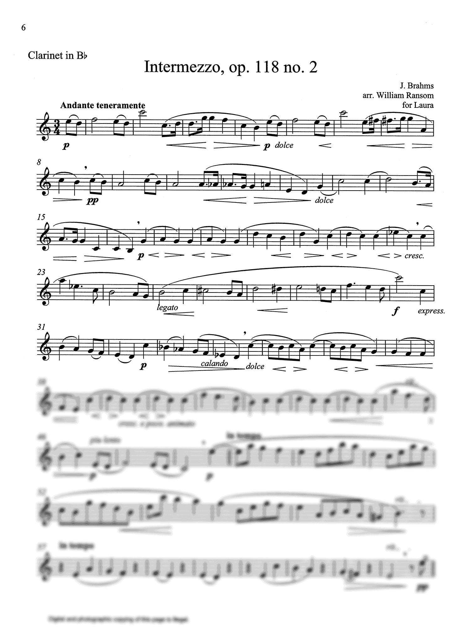Intermezzo, Op. 118 No. 2 Concert B-Flat, B-Flat Clarinet part 