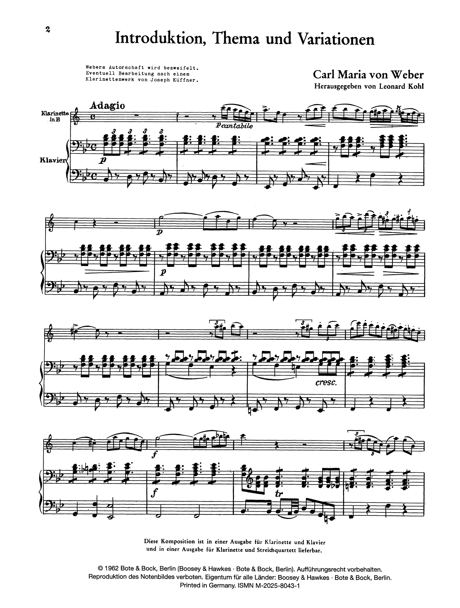 Introduction, Theme & Variations, Op. 32 Score