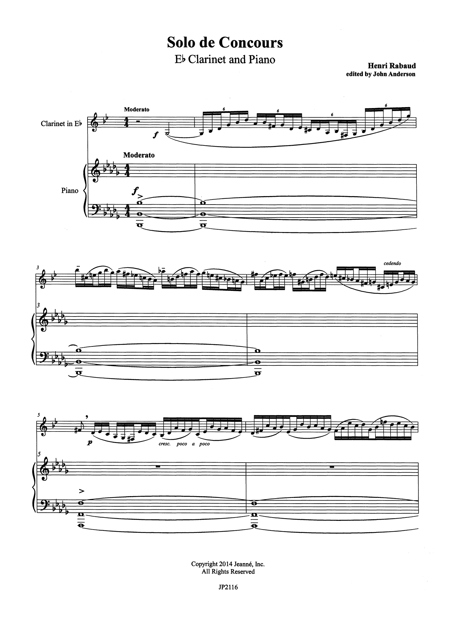 Rabaud Solo de concours, Op. 10 for E-flat Clarinet Score