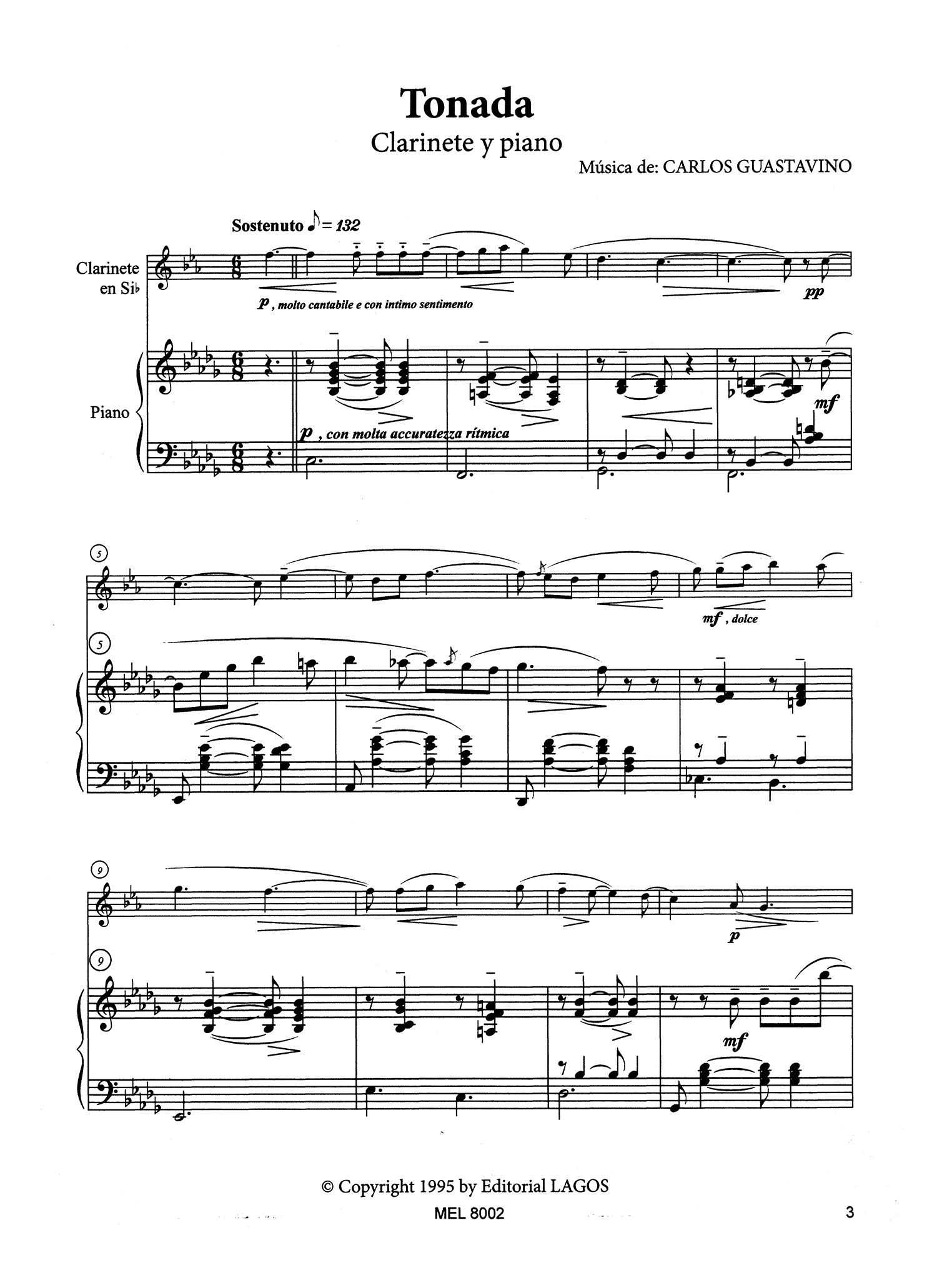 Guastavino Tonada y cueca clarinet and piano - Movement 1