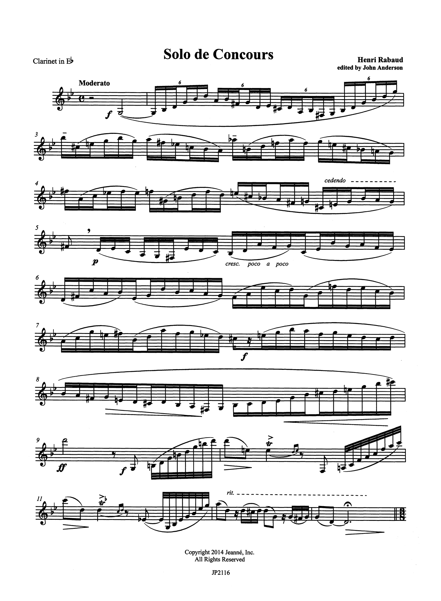 Rabaud Solo de concours, Op. 10 E-flat Clarinet part