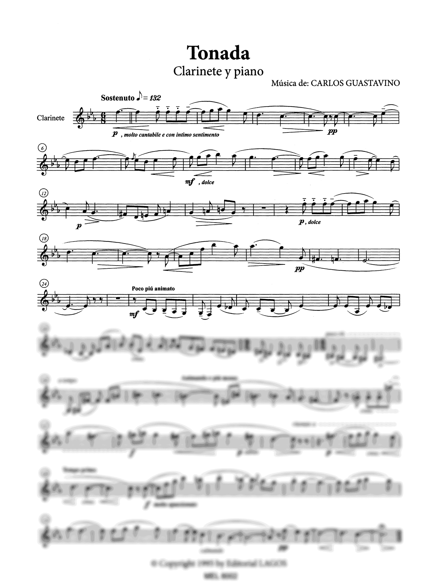 Guastavino Tonada y cueca clarinet and piano solo part