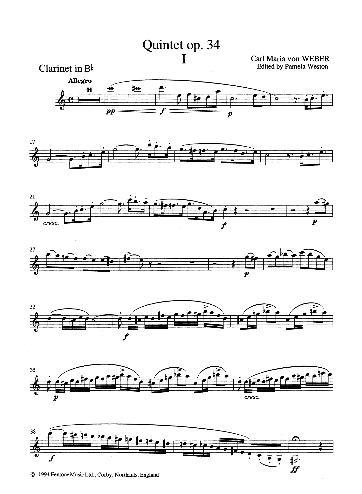 Weber Clarinet Quintet Op. 34 Clarinet part