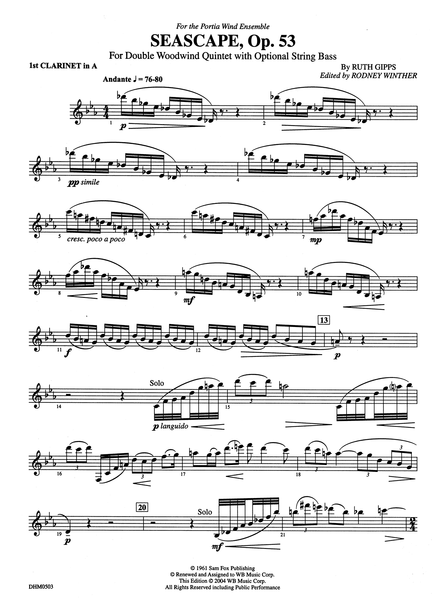Gipps Seascape, Op. 53 double wind quintet clarinet part