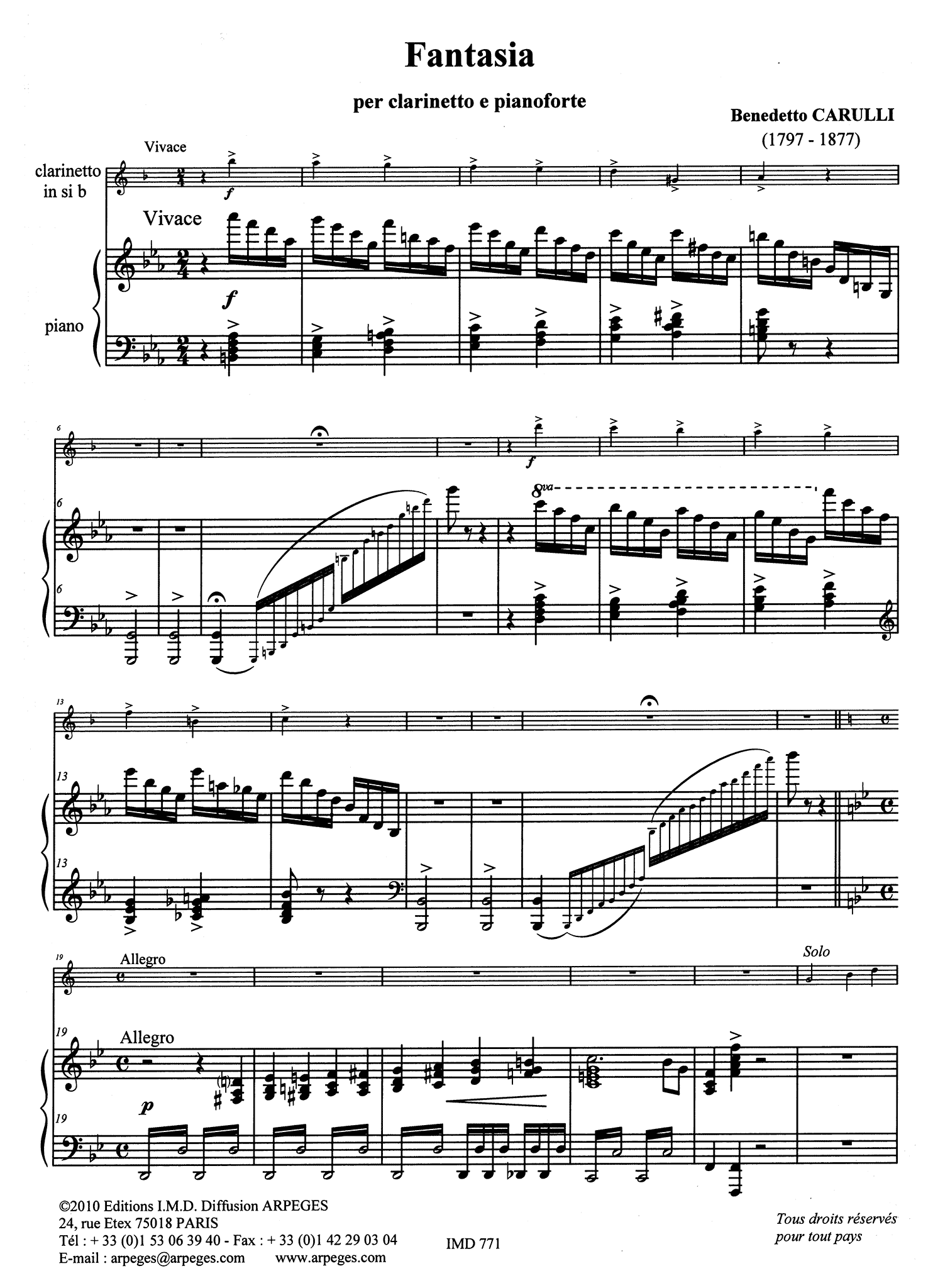 Carulli Fantasia on Verdi opera ‘Macbeth’ clarinet and piano score